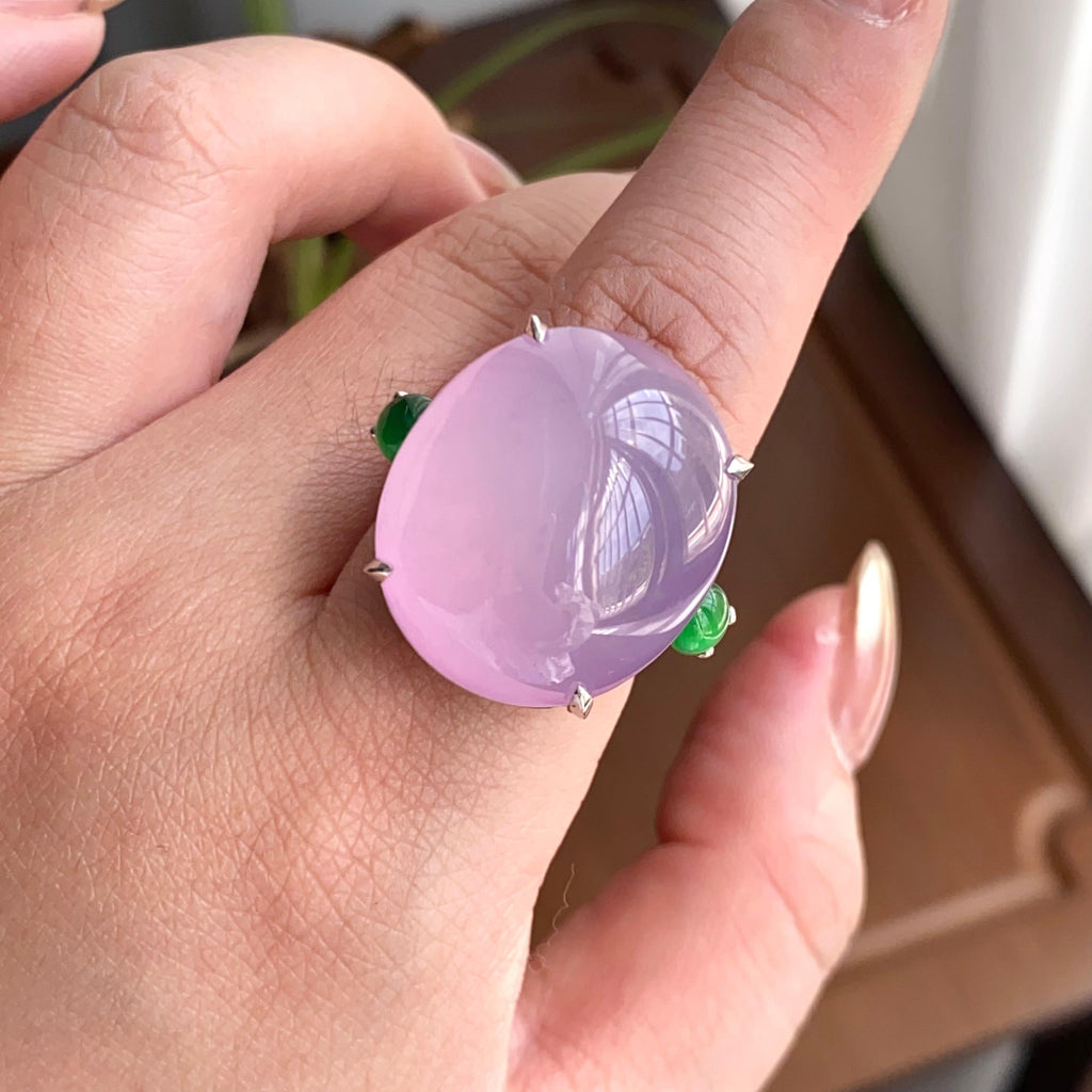 18k金钻镶冰种粉春紫鸽子蛋戒指（yc258281）