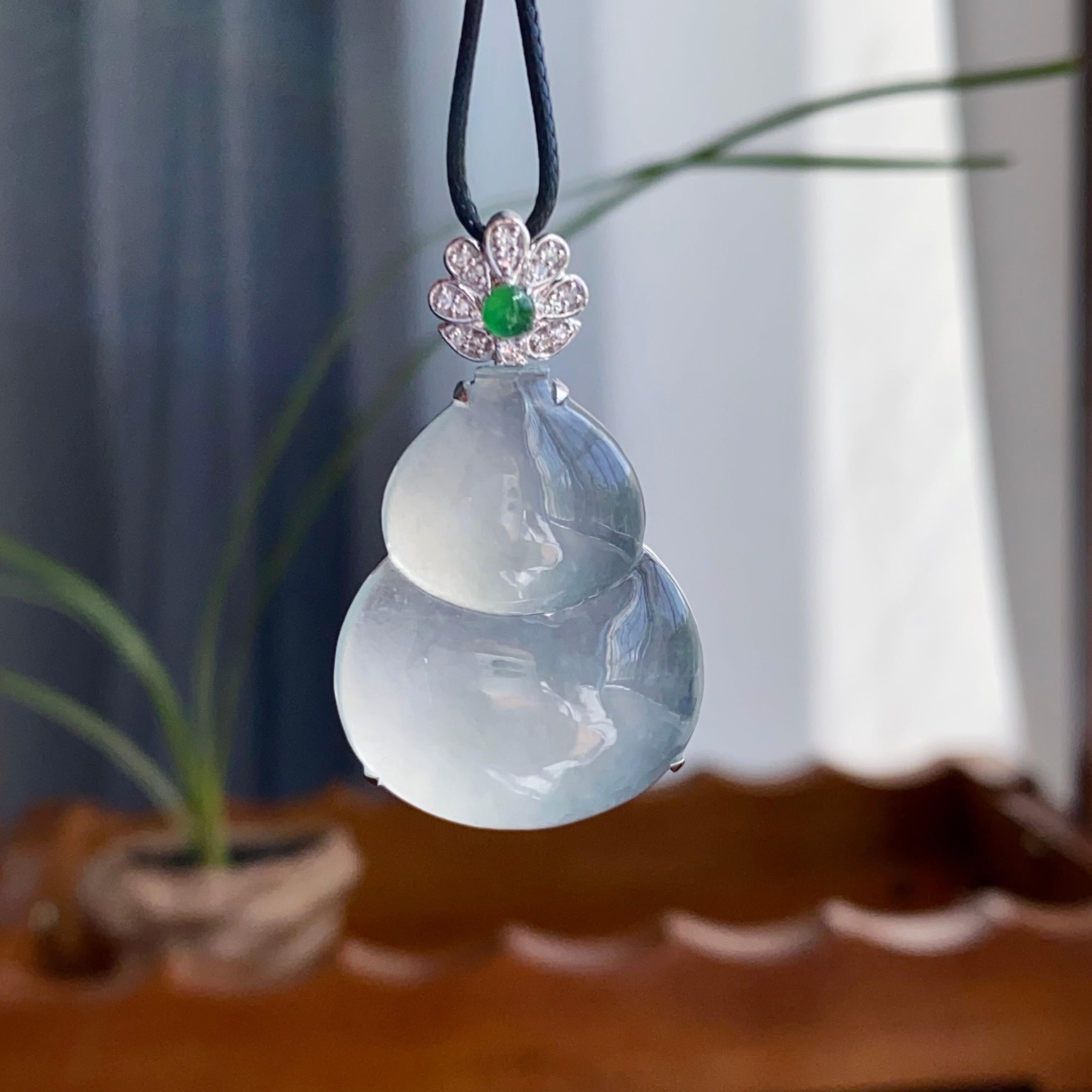 18k金钻镶冰种葫芦吊坠（yc256112）