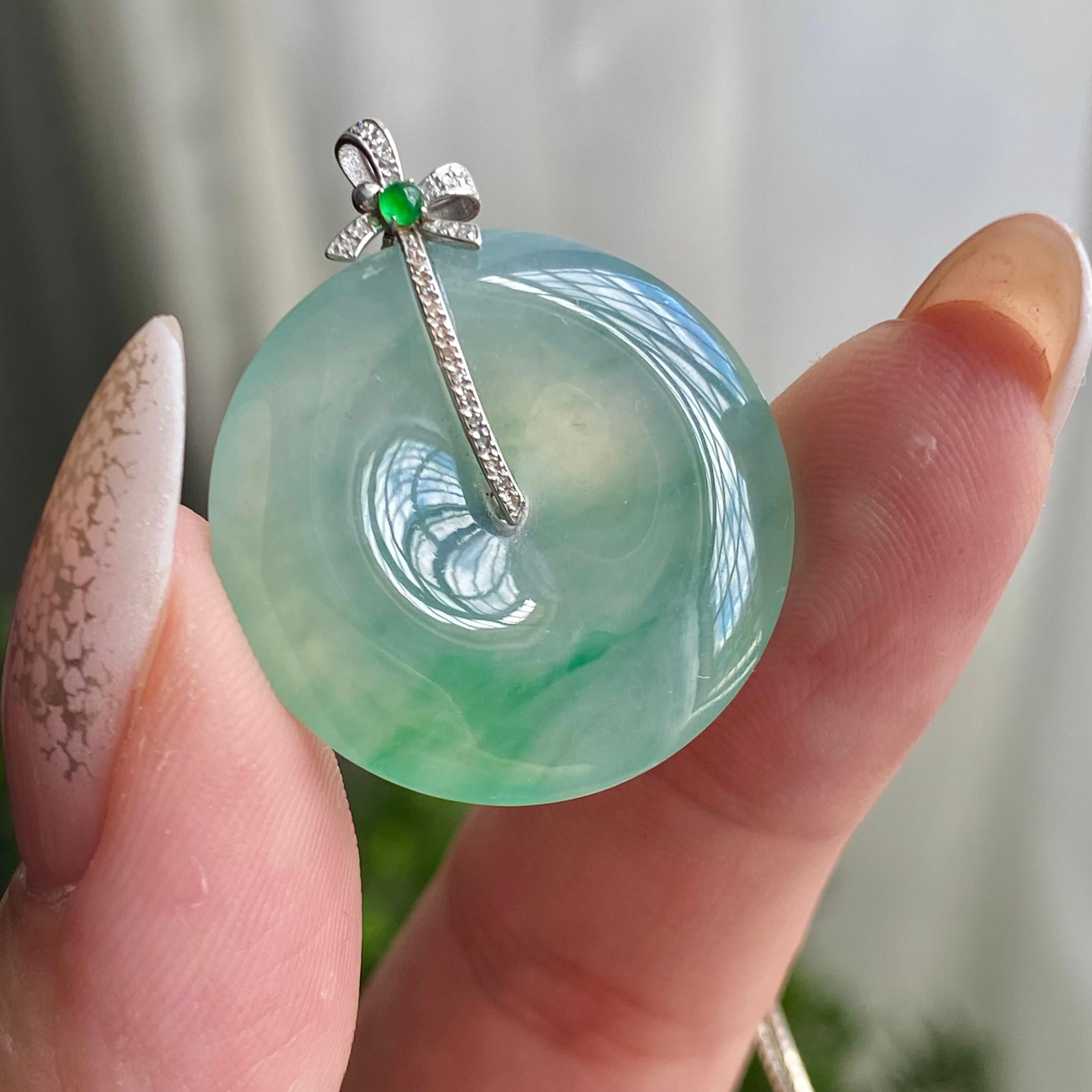 18k金钻镶冰种飘花平安扣diaizq（yc206604）