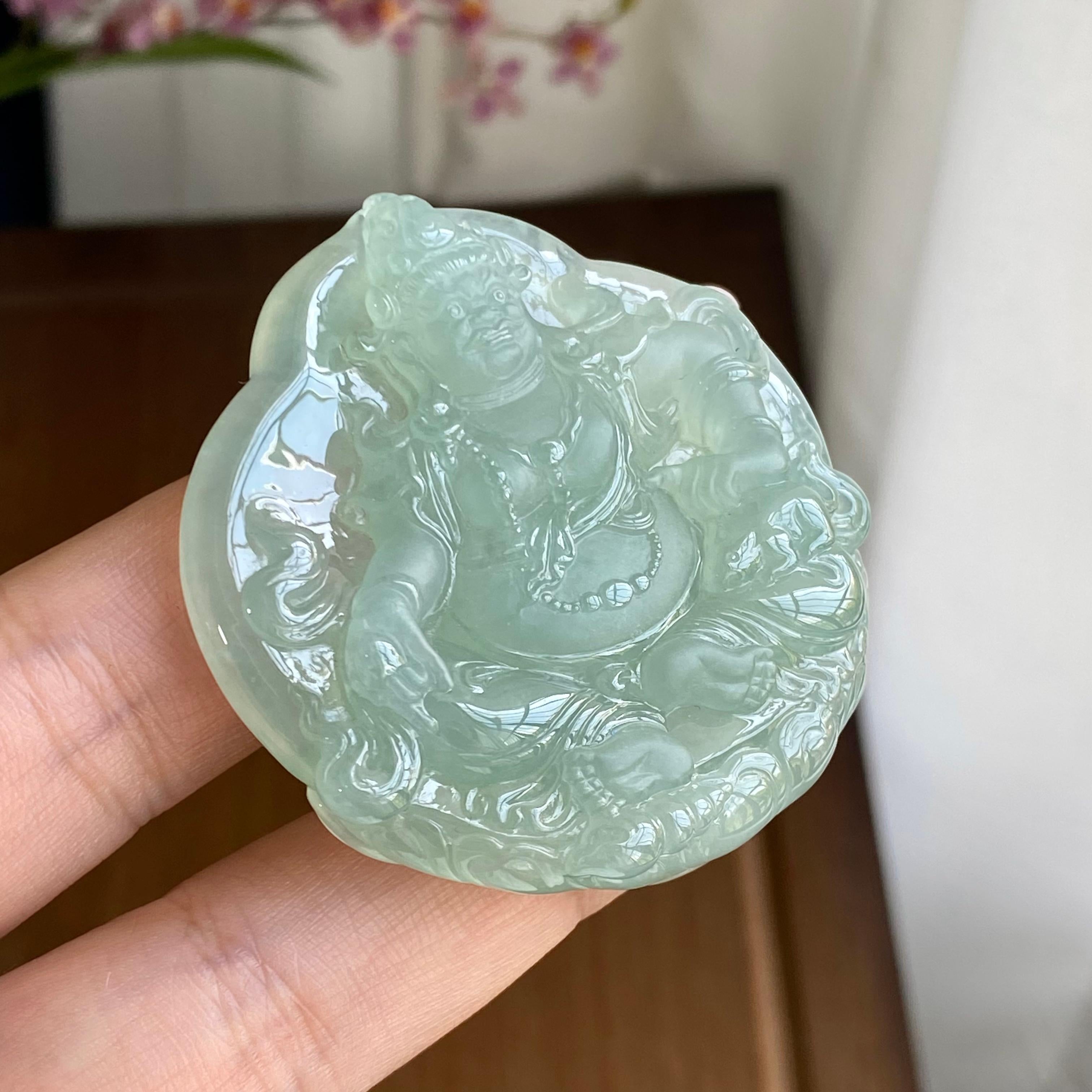 糯冰种晴底翡翠财神吊坠（yc297035）