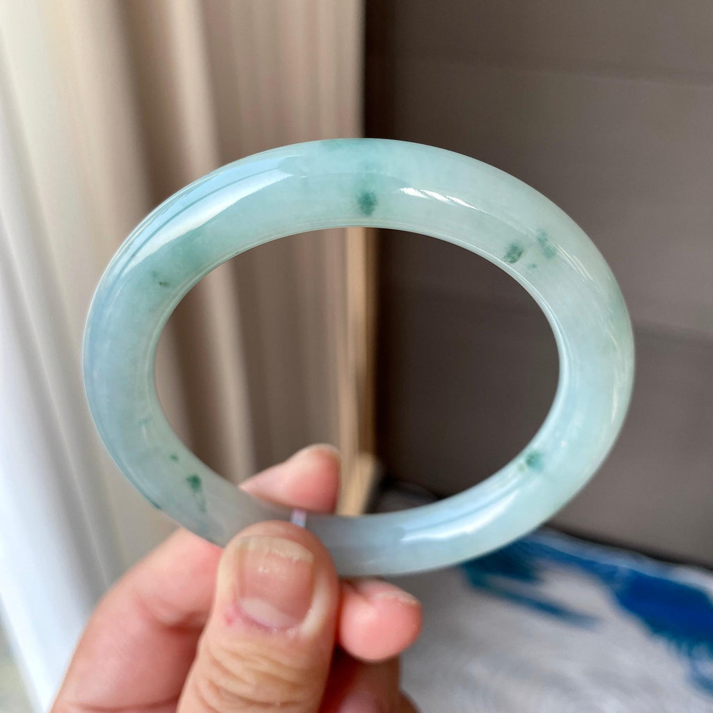 细糯种飘花圆条手镯56圈口 天然缅甸A货翡翠（yc316461）