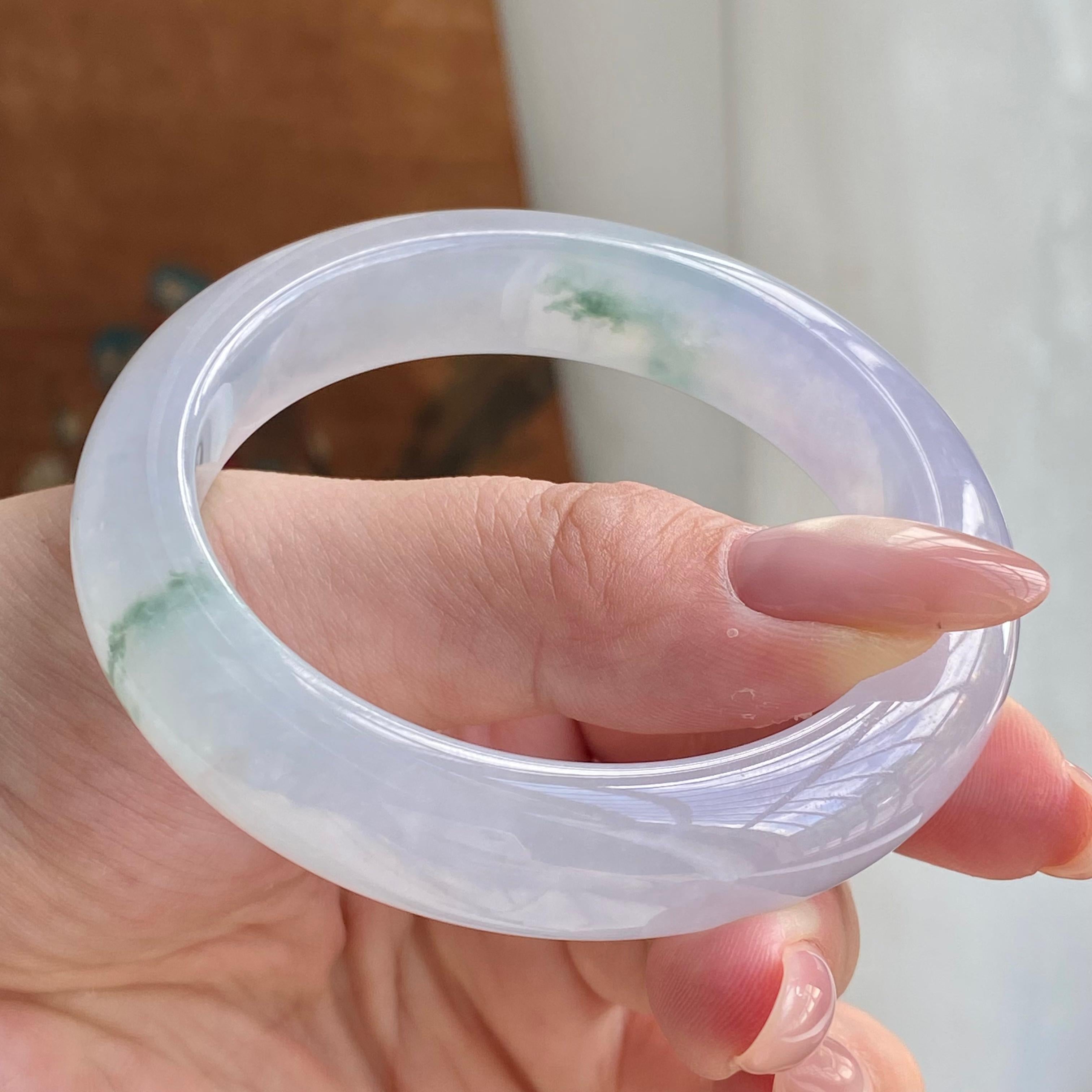 冰种淡春彩飘花平安镯（53圈）（yc228987）