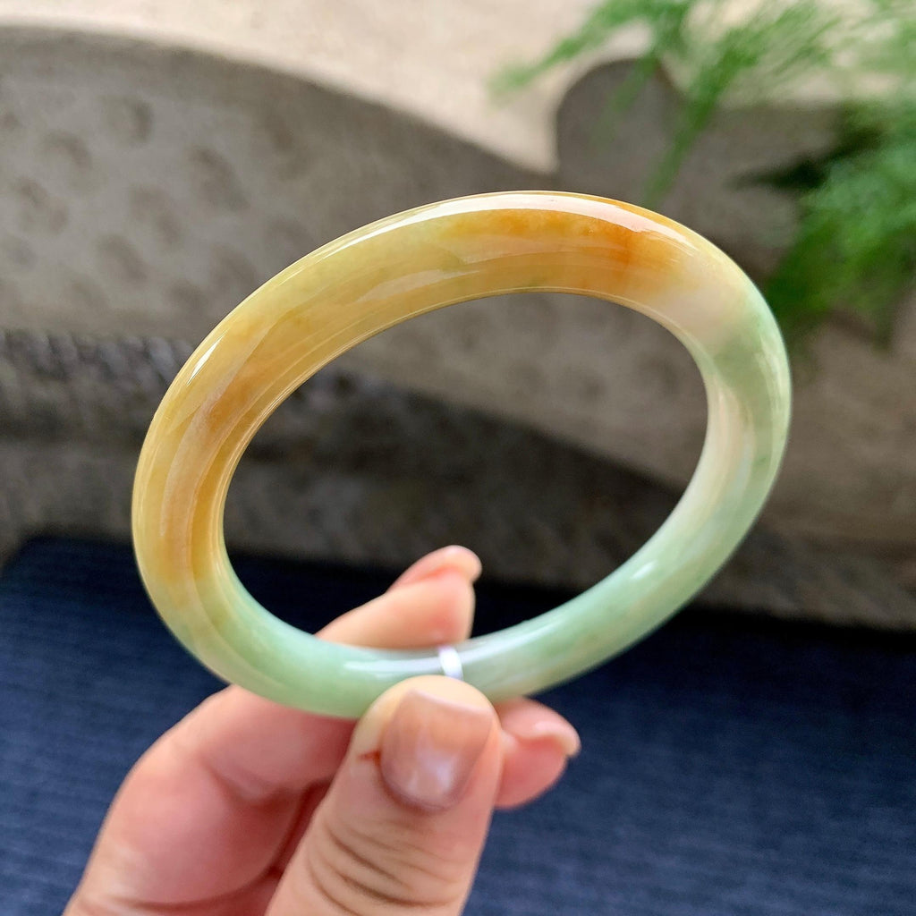 细糯种晴底黄翡圆条手镯 56圈口（yc711297）