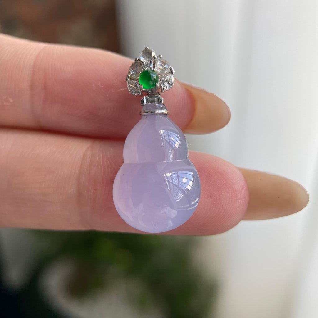 18k金钻镶冰种紫罗兰葫芦吊坠（yc209949）