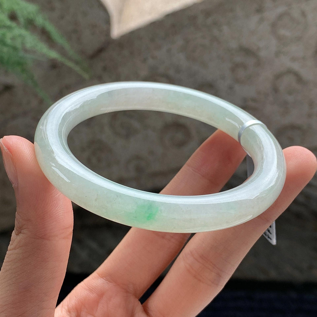 细糯种 飘绿正圈平安镯 55圈 天然缅甸A货翡翠（yc701167）