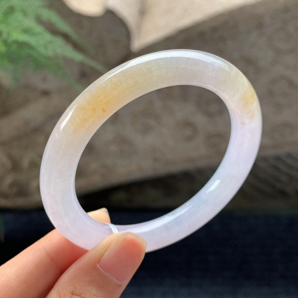 细糯种淡紫底飘黄翡圆条手镯 52.5圈 （yc694792）