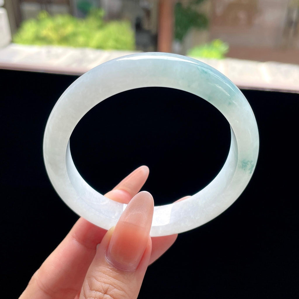 细糯种蓝飘花正圈平安镯 57圈 天然缅甸A货翡翠（yc522685）