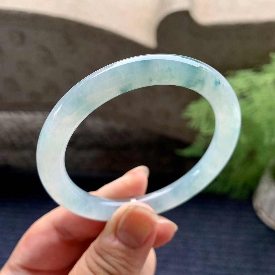 糯冰种飘花圆条手镯（54.8mm）（yc096220）