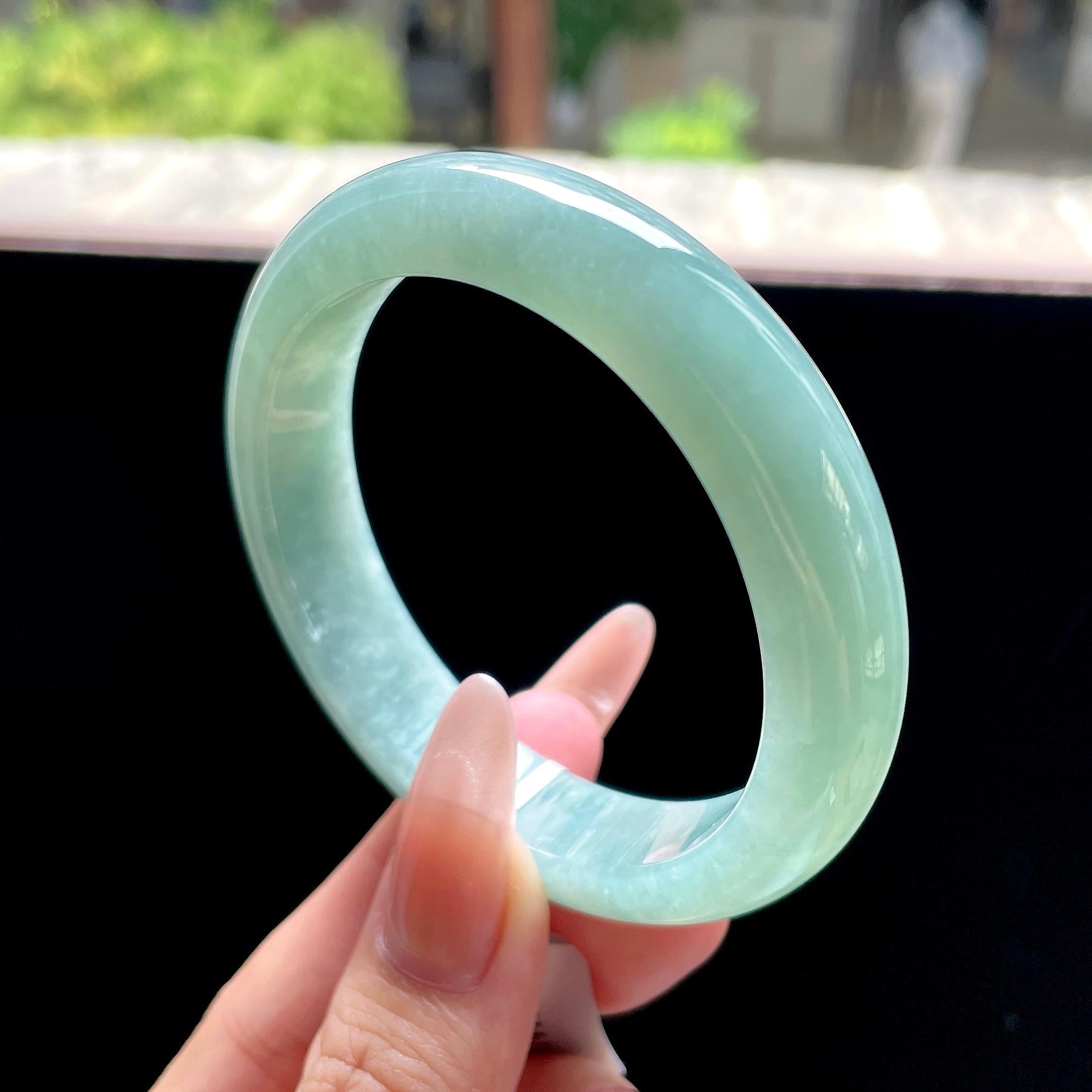 糯种油青色湖水绿正圈平安镯 57圈 天然缅甸A货翡翠（yc522705）