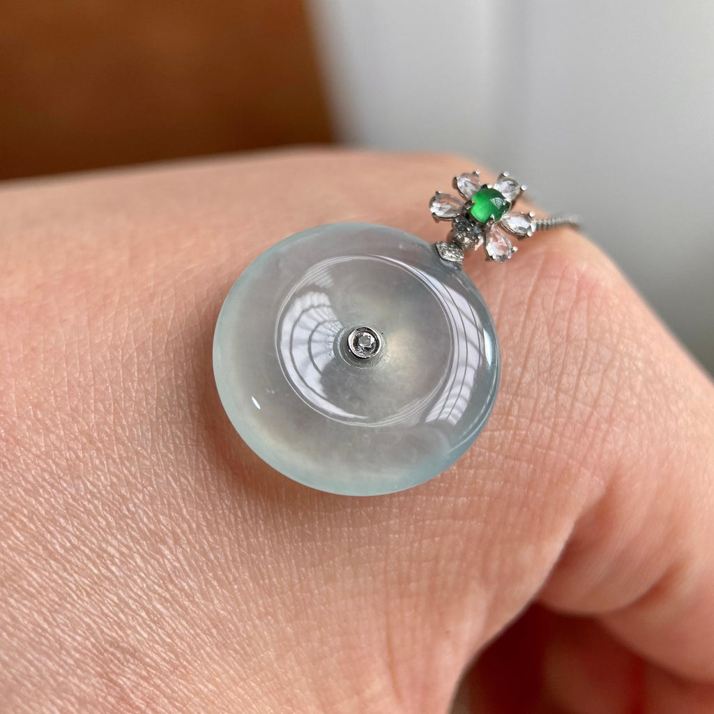 18k金钻镶冰种白月光平安扣吊坠（yc223795）