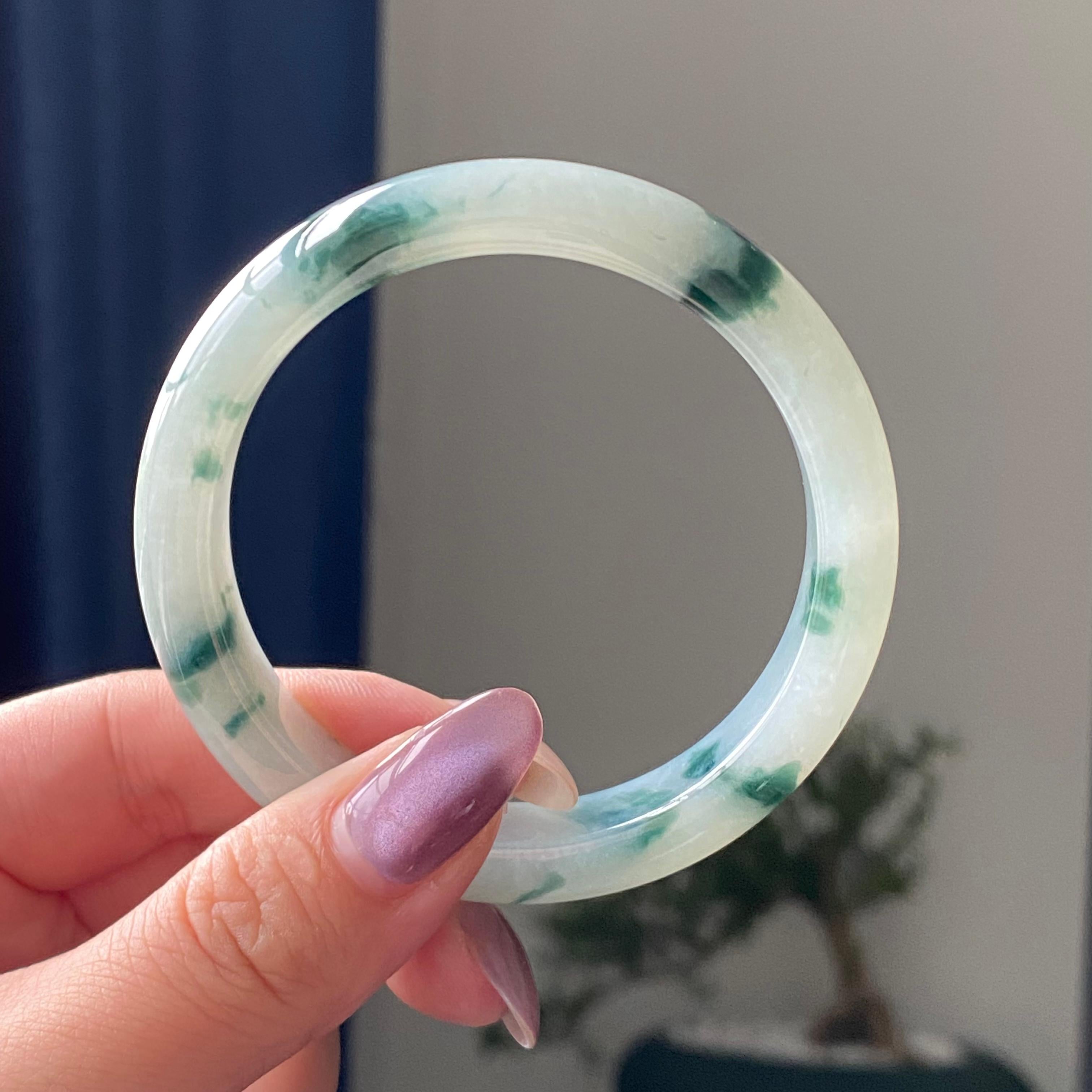 糯冰种飘花平安镯手镯（55圈）（yc195225）