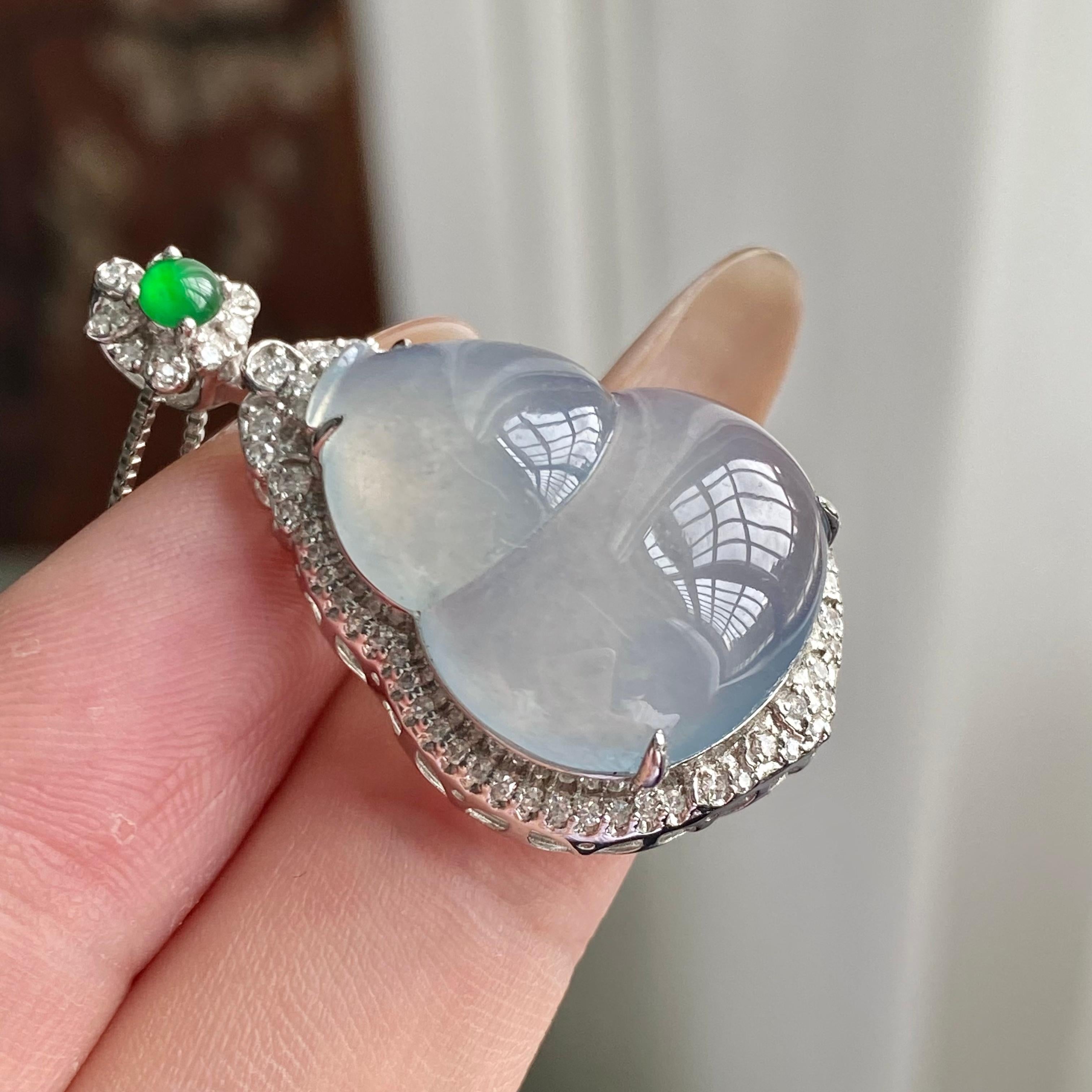 18k金钻镶冰种蓝底葫芦吊坠（yc223114）