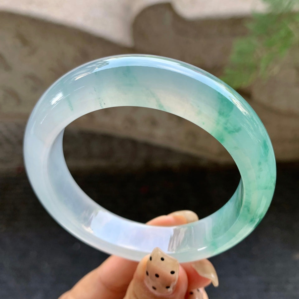 糯冰飘花翡翠平安镯（57.8mm）（yc028627）