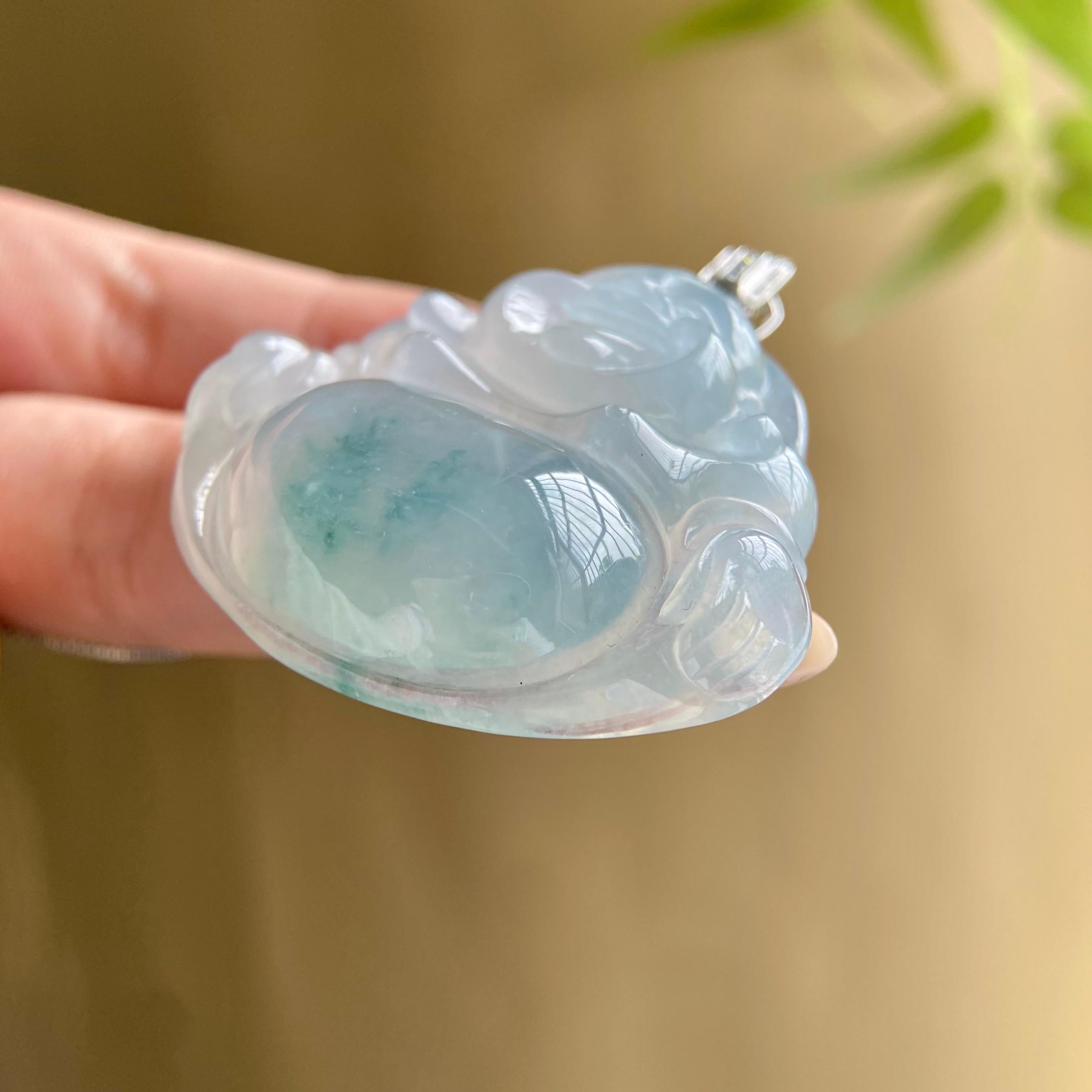 18k金钻镶冰种飘花佛公吊坠（yc207505）