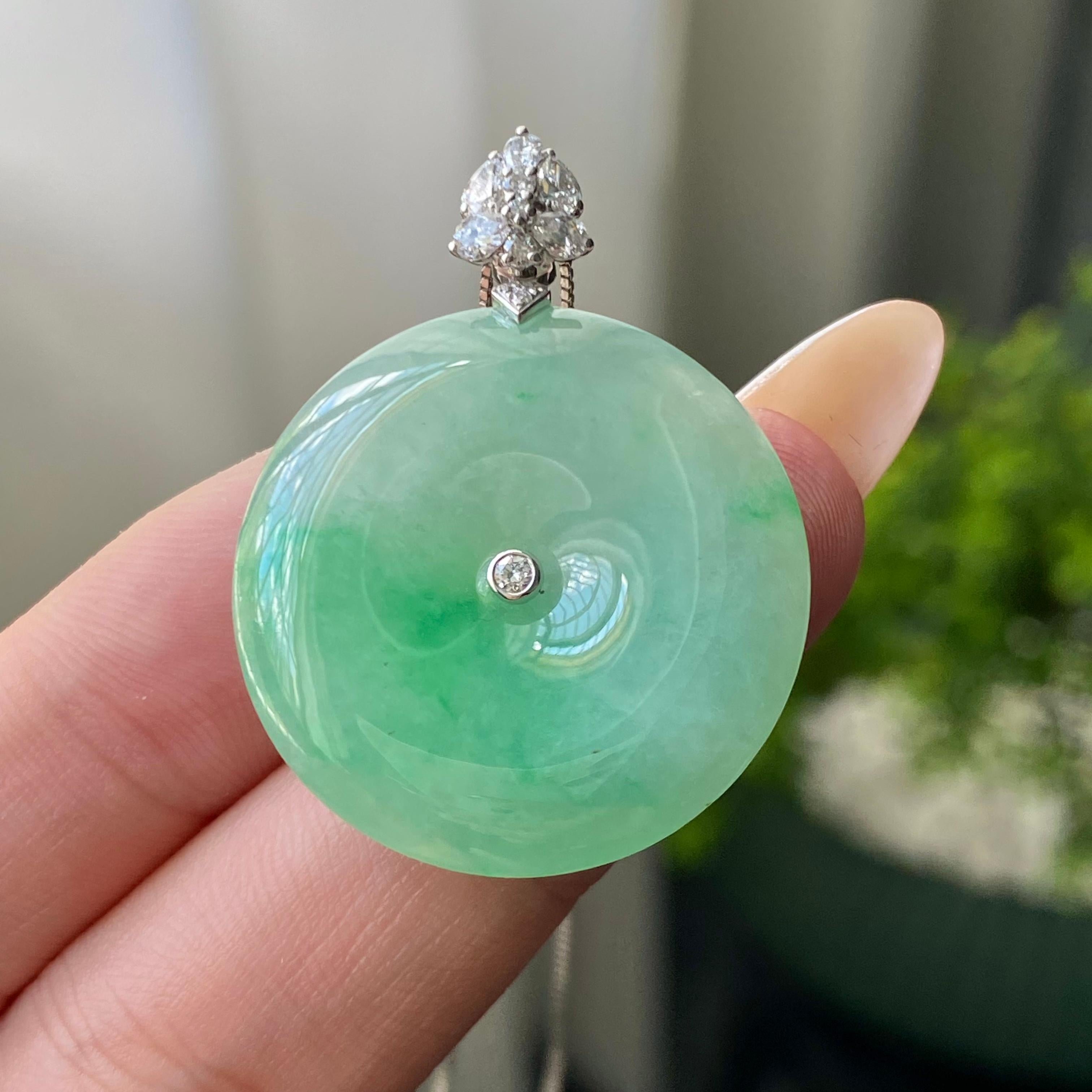 18k金钻镶细糯种飘花平安扣吊坠（yc206560）