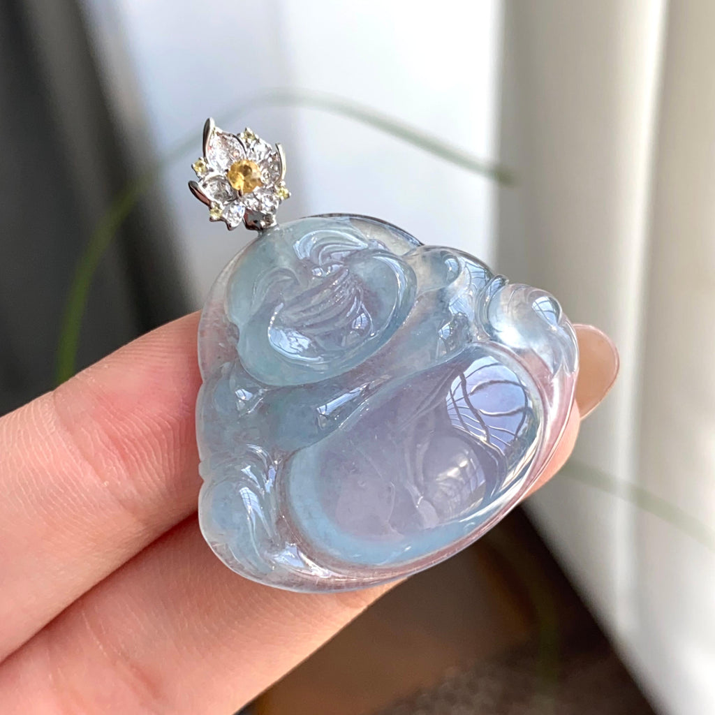 18k金钻镶冰种蓝紫底佛公吊坠（yc263899）