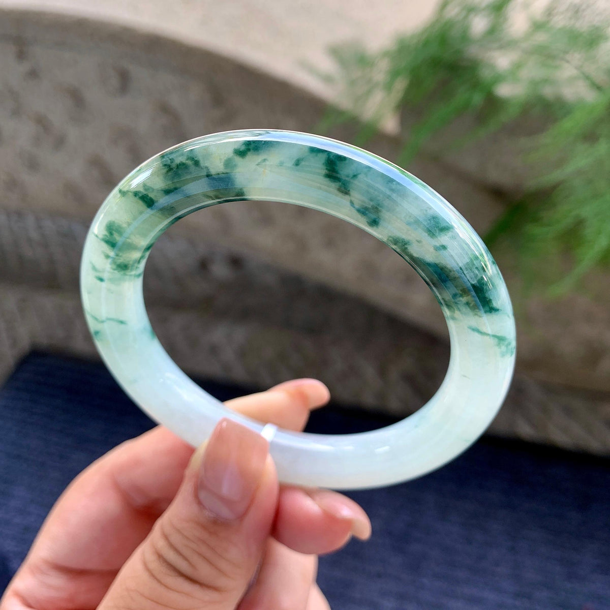 细糯种飘蓝花圆条手镯 54.2圈口 （yc699482）