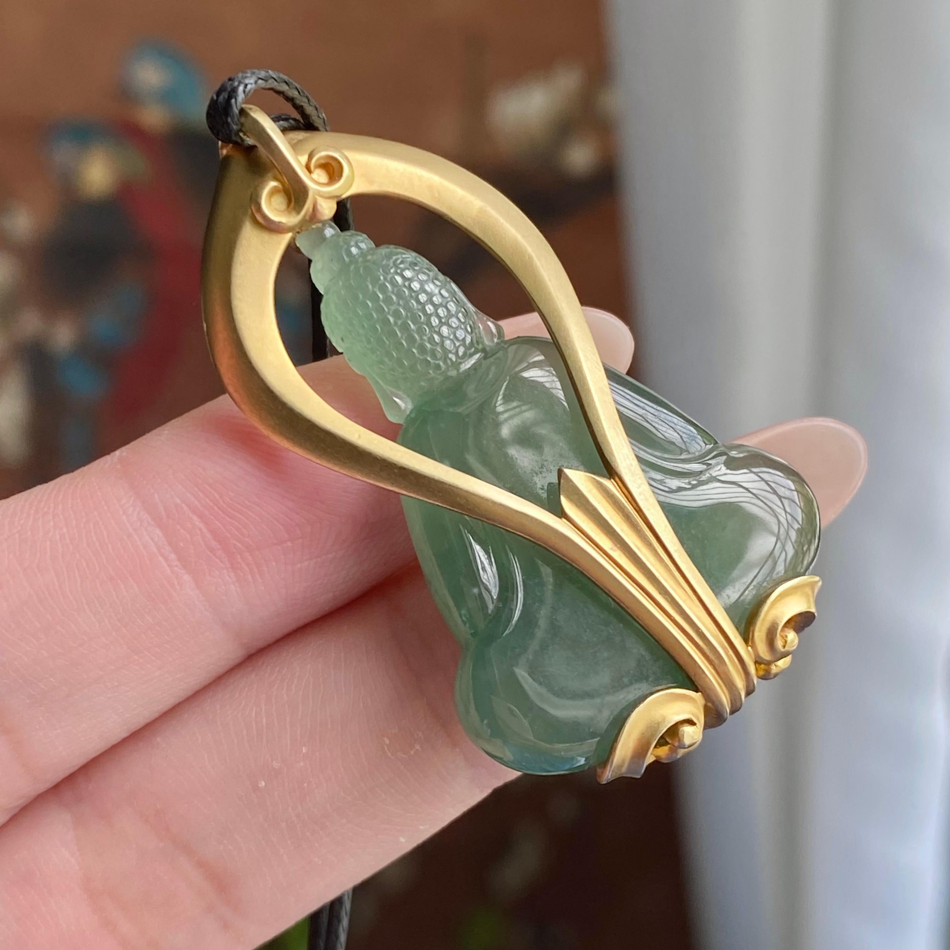 18k金镶冰种湖水绿观音吊坠（yc235110）