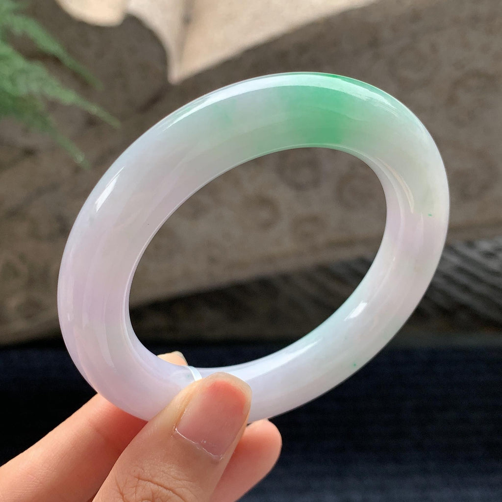 细糯种春彩圆条手镯 54圈 天然A货缅甸翡翠（yc694799）