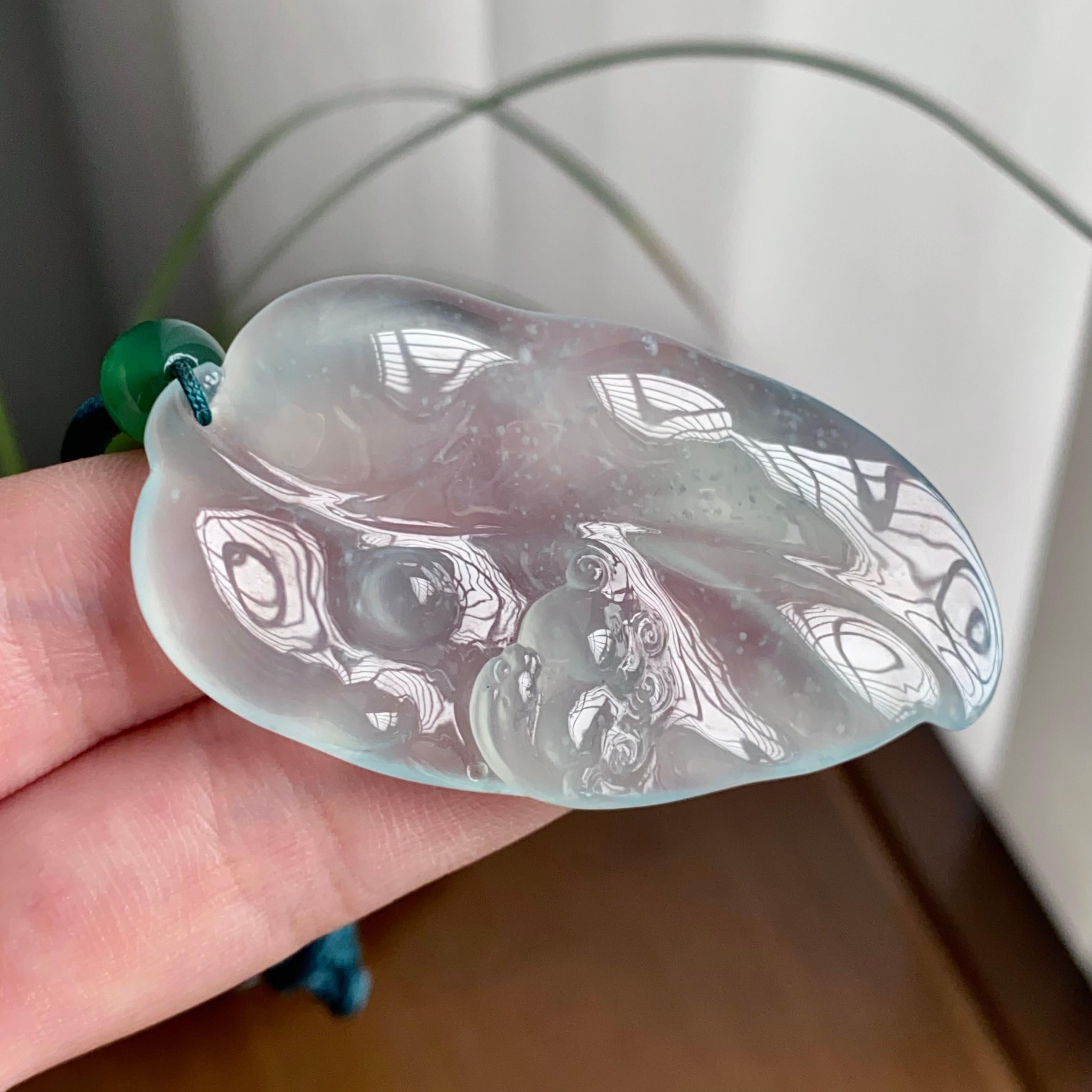 高冰种雪花棉玉叶吊坠（yc260827）