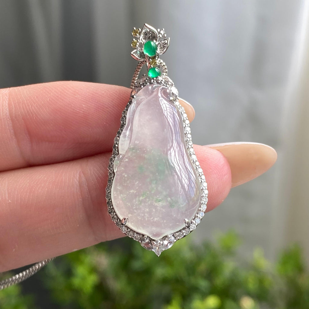 18k金钻镶冰种飘花福瓜吊坠（yc204539）