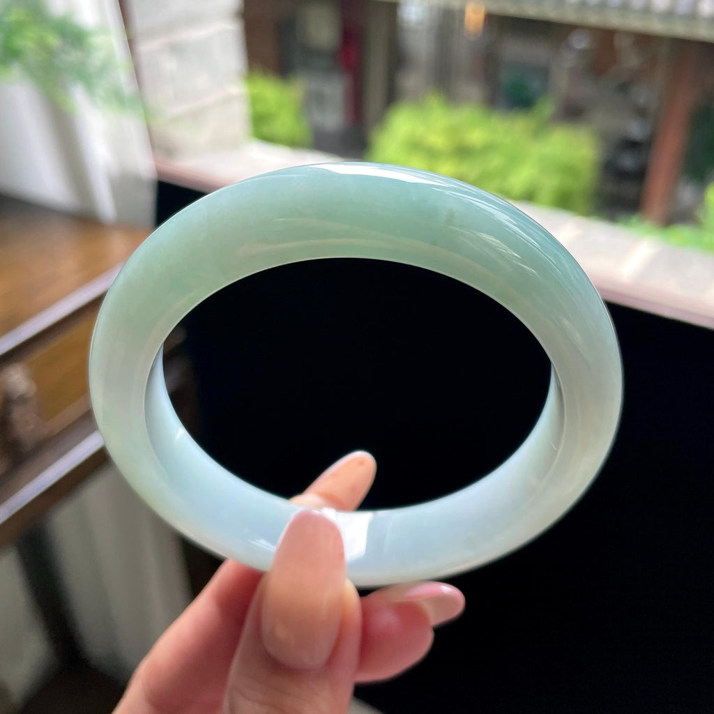 细糯种果绿半山水正圈平安镯 57.5圈 天然缅甸A货翡翠（yc696439）