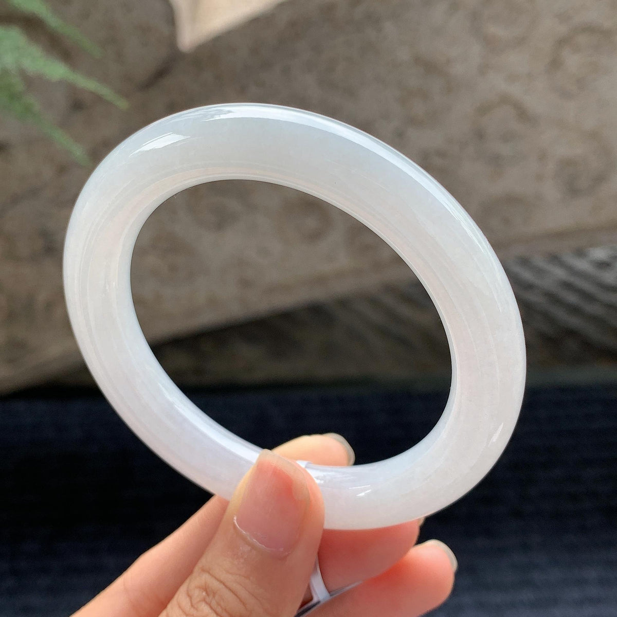 细糯种无色白月光圆条手镯 54.5圈 天然A货缅甸翡翠（yc694809）