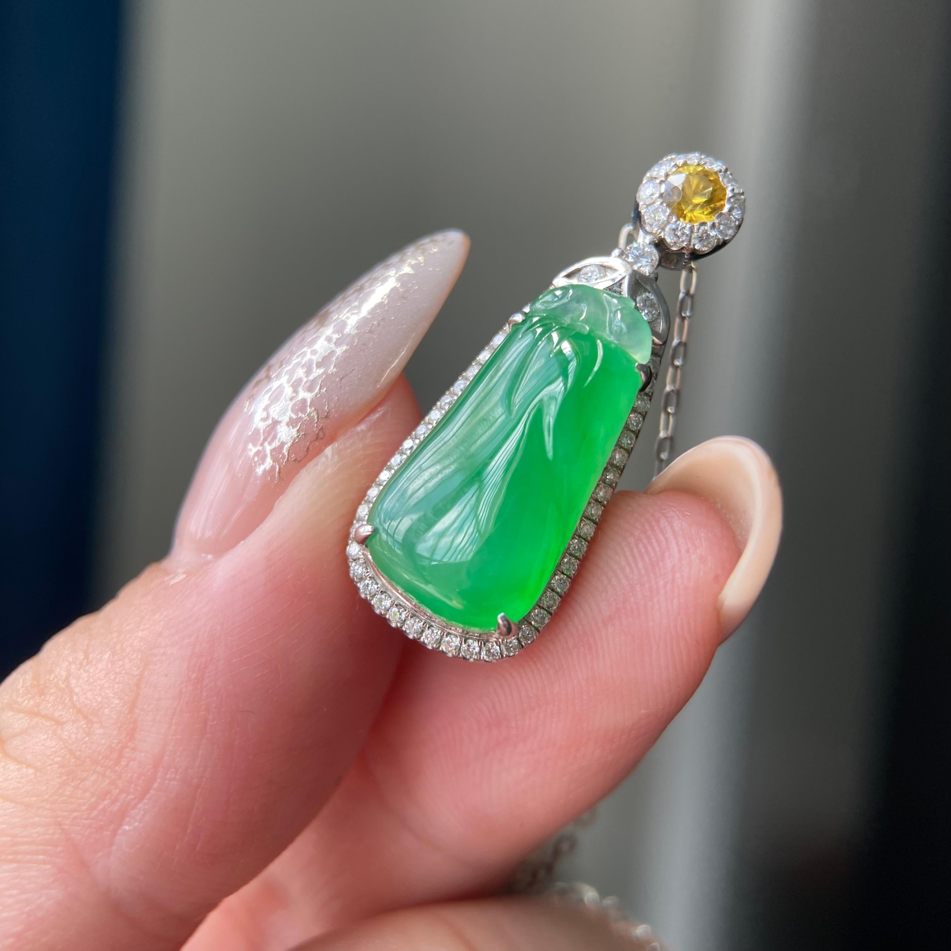 18k金钻镶冰种满绿福瓜吊坠（yc209959）