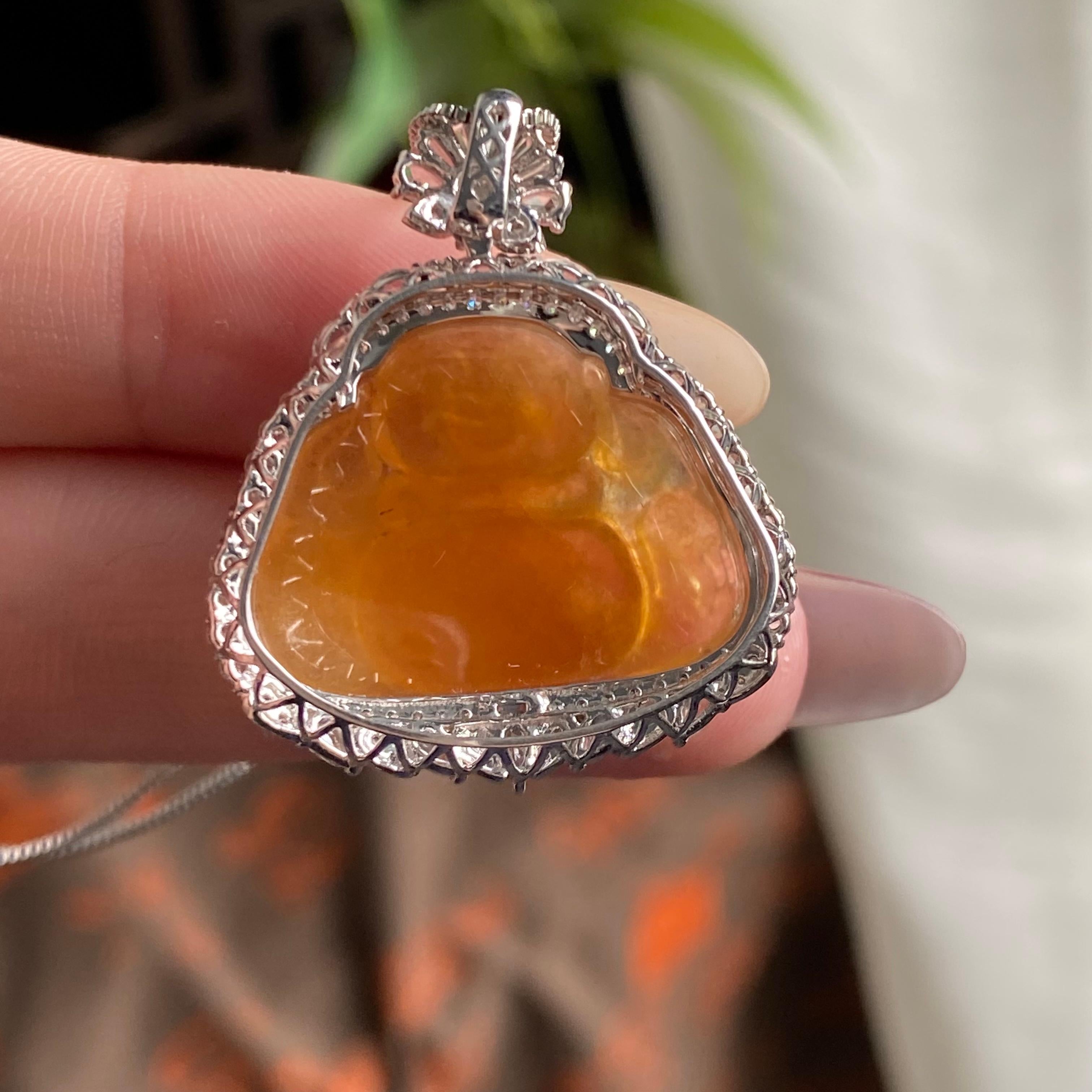 18k金钻镶冰种黄翡佛公吊坠（yc195159）