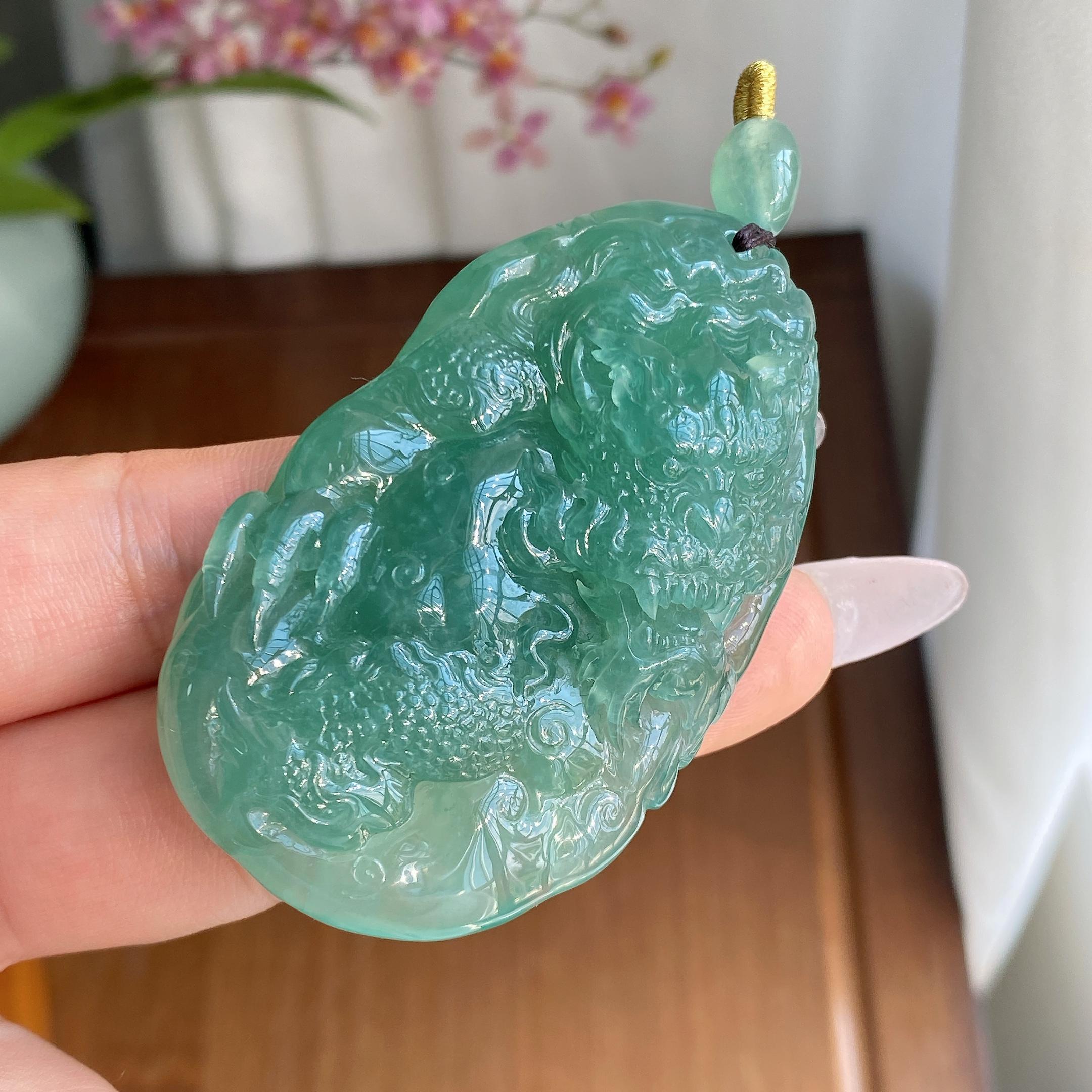 冰种蓝水龙牌吊坠（yc297113）