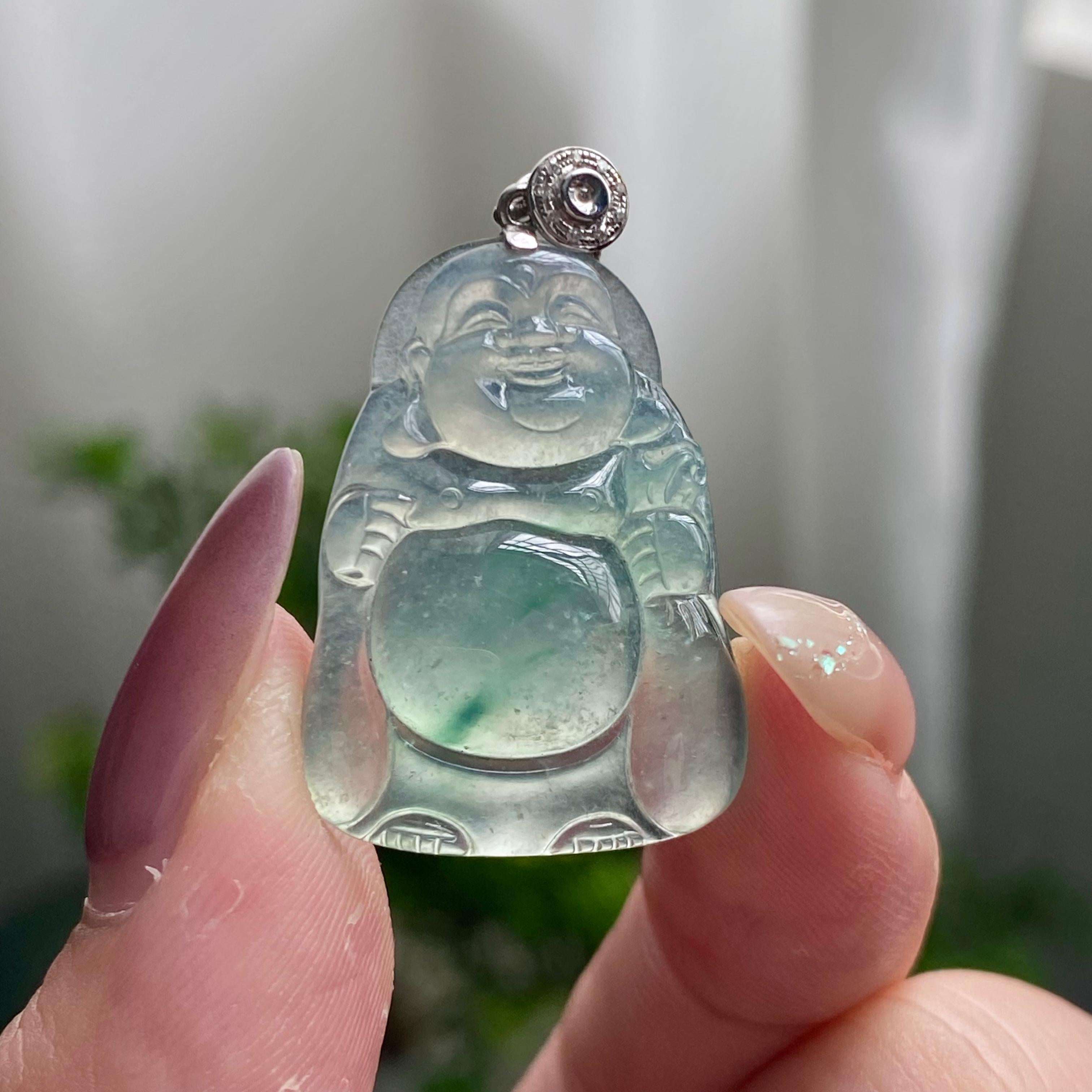 18k金钻镶冰玻种飘花佛公吊坠（yc200429）