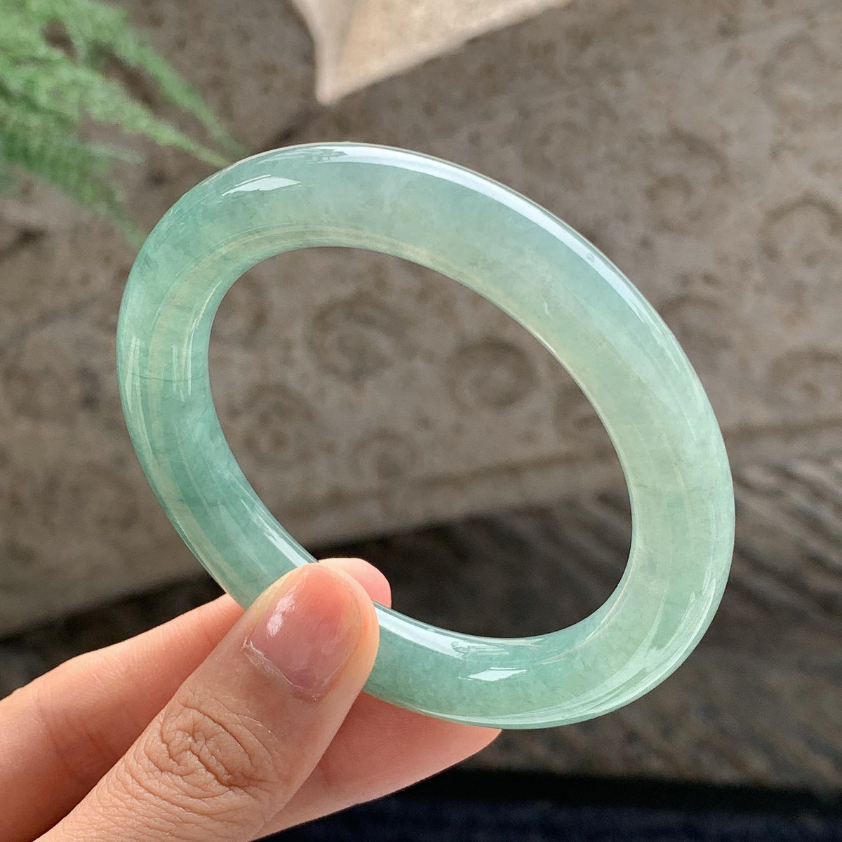 细糯种 湖水绿圆条手镯 54.5圈 天然缅甸A货翡翠（yc701175）
