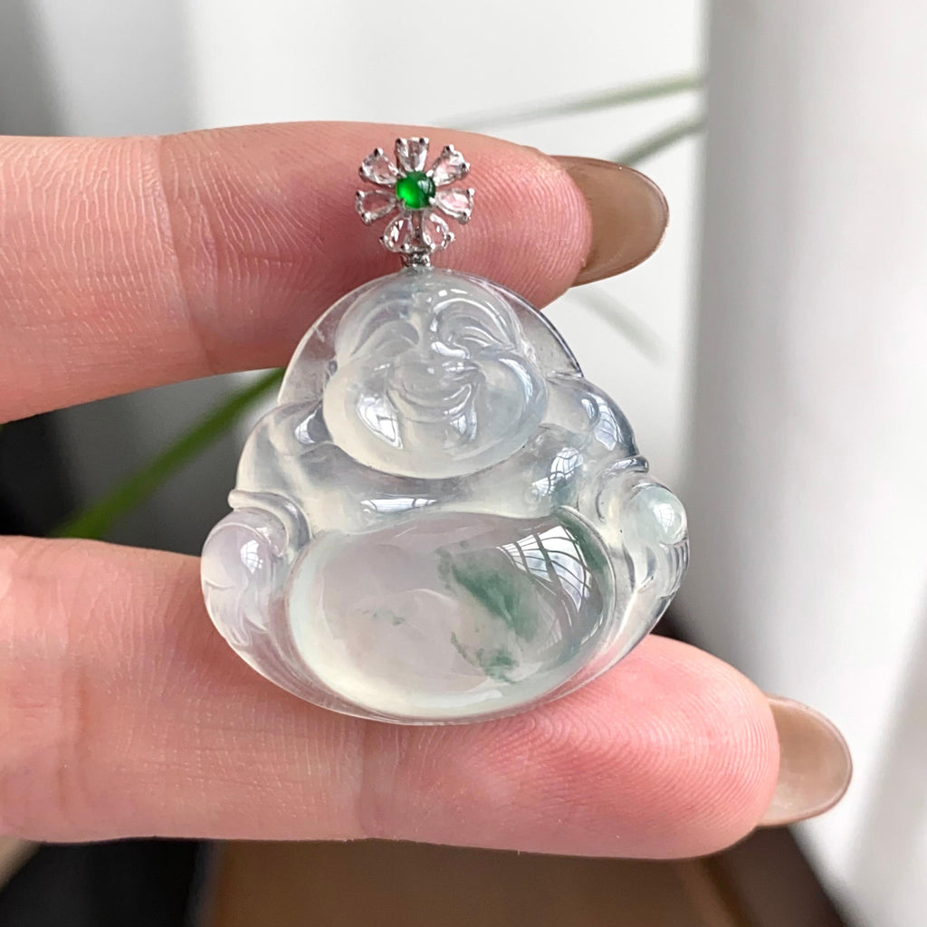 18k金钻镶冰种飘花佛公吊坠（yc262727）