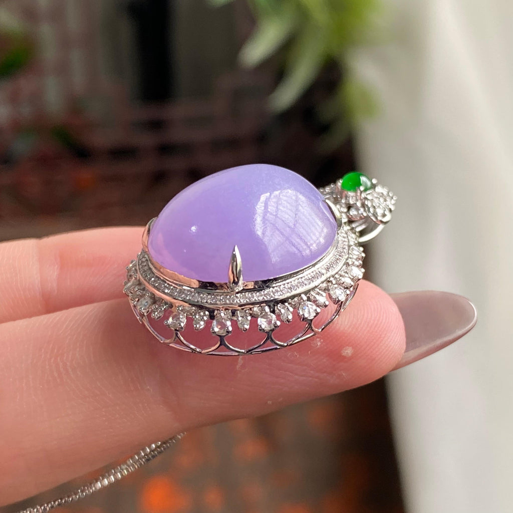 18k金钻镶细糯种紫罗兰蛋面吊坠（yc194932）