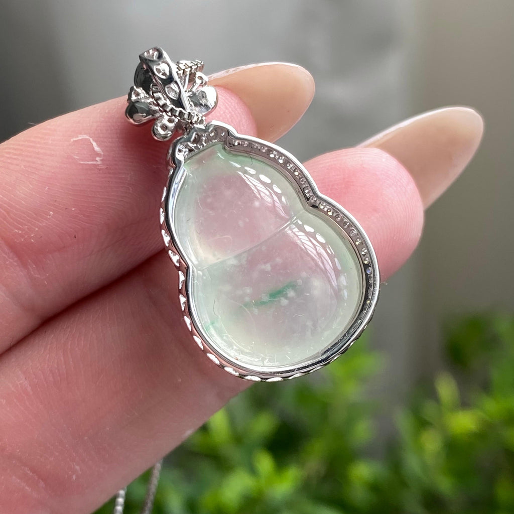 18k金钻镶冰种飘花葫芦吊坠（yc204465）