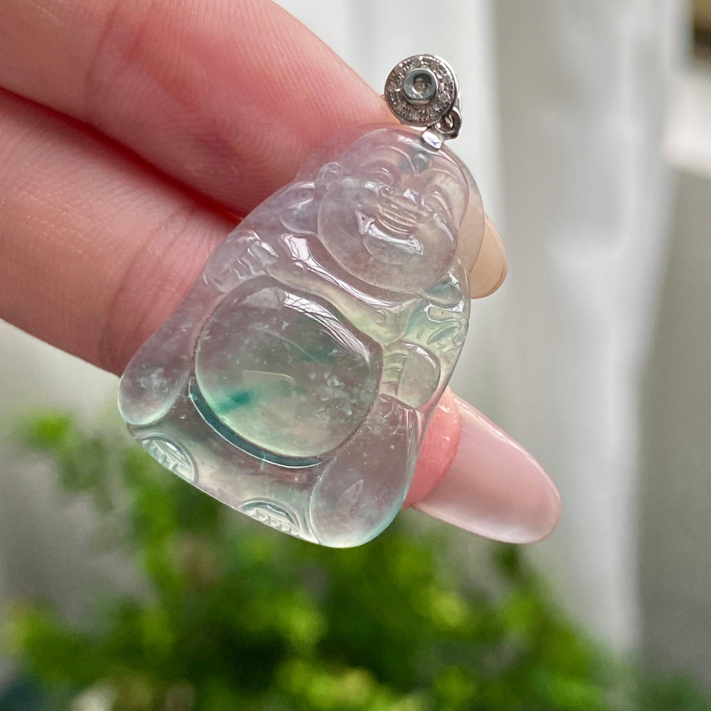 18k金钻镶冰玻种飘花佛公吊坠（yc200429）