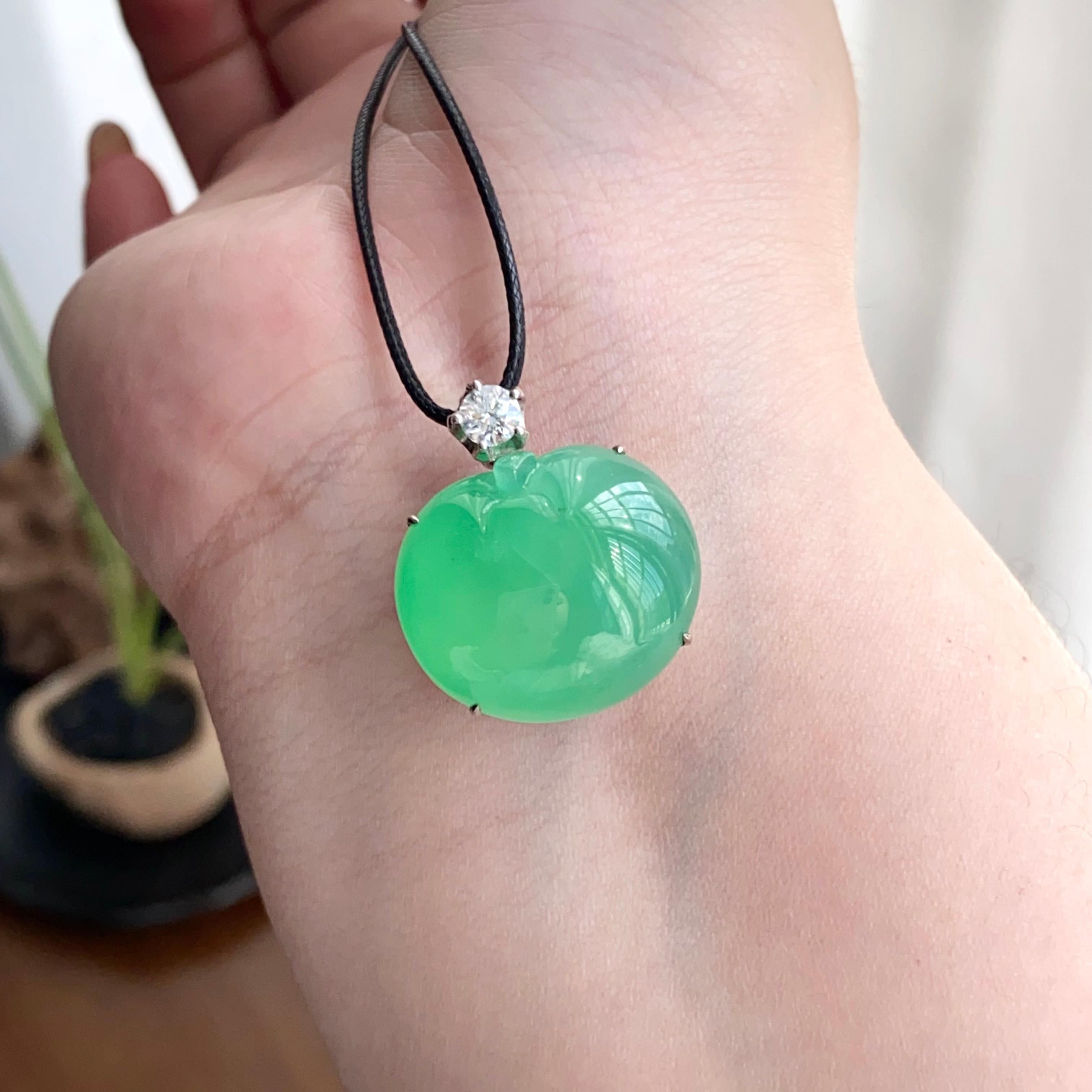 18k金钻镶冰种果绿苹果吊坠（yc258285）