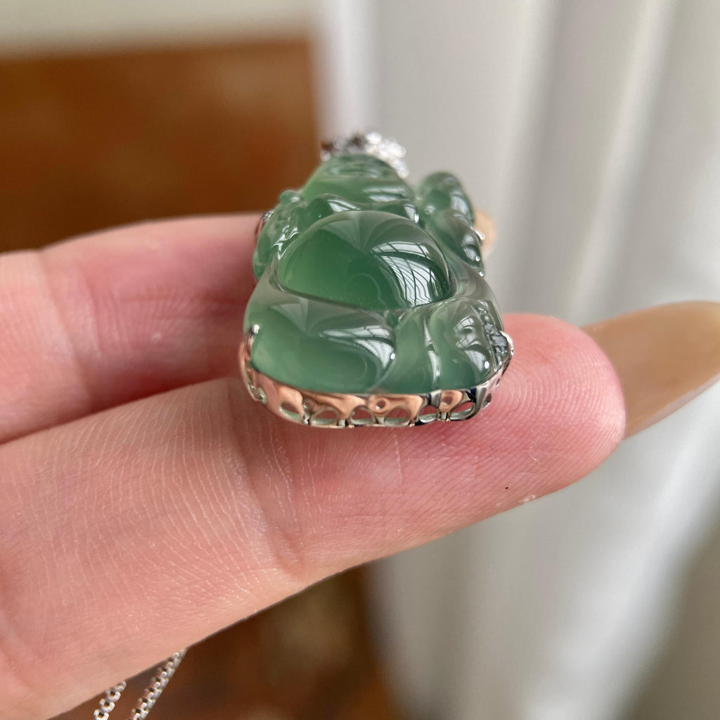 18k金钻镶冰种湖水绿财神吊坠（yc223792）