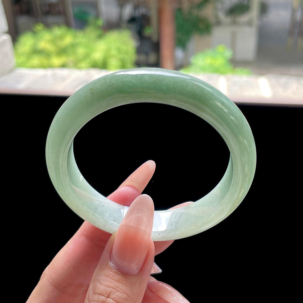 细糯种油青色湖水绿正圈平安镯 56圈 天然缅甸A货翡翠（yc524204）