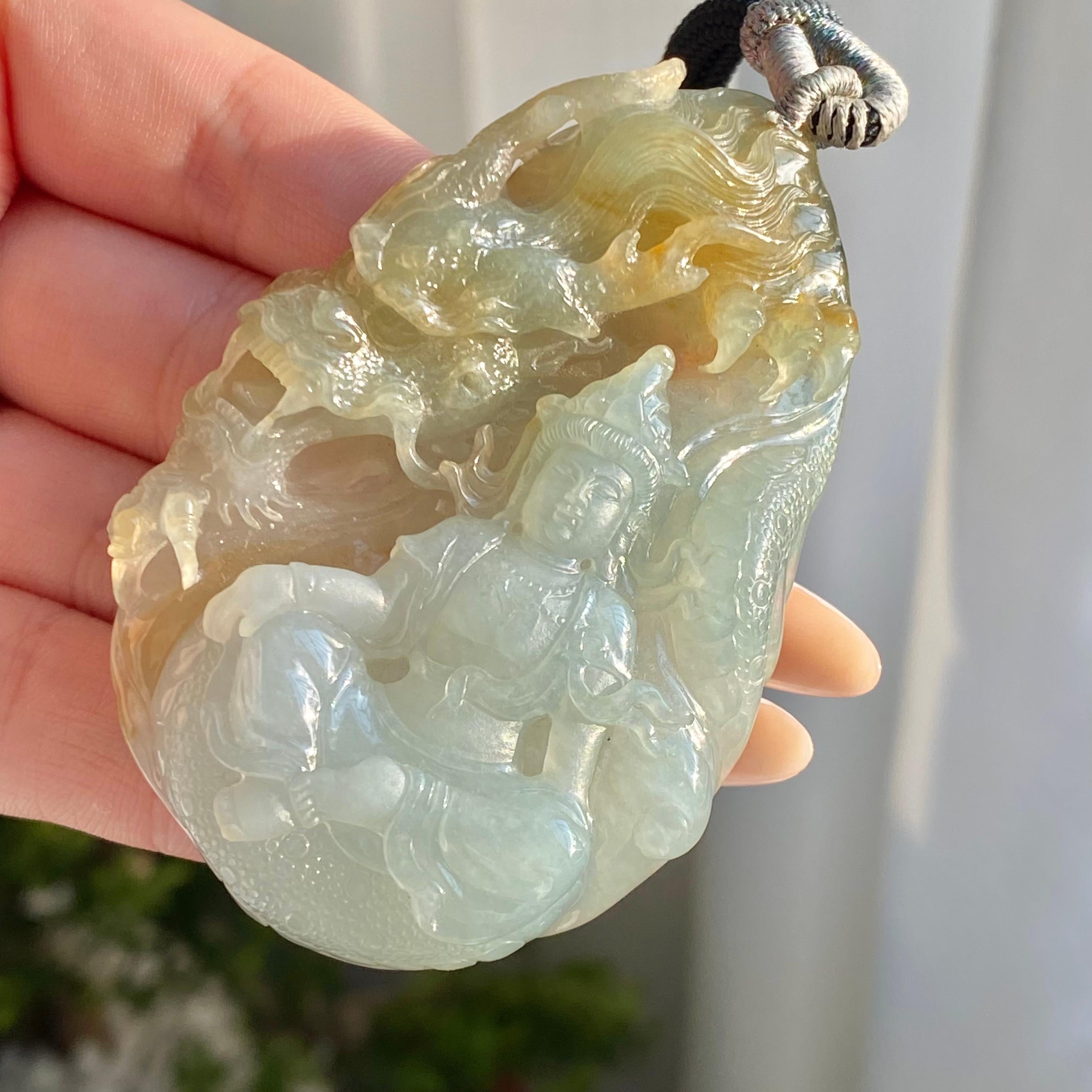 糯冰种黄翡神龙护主牌吊坠（yc214725）