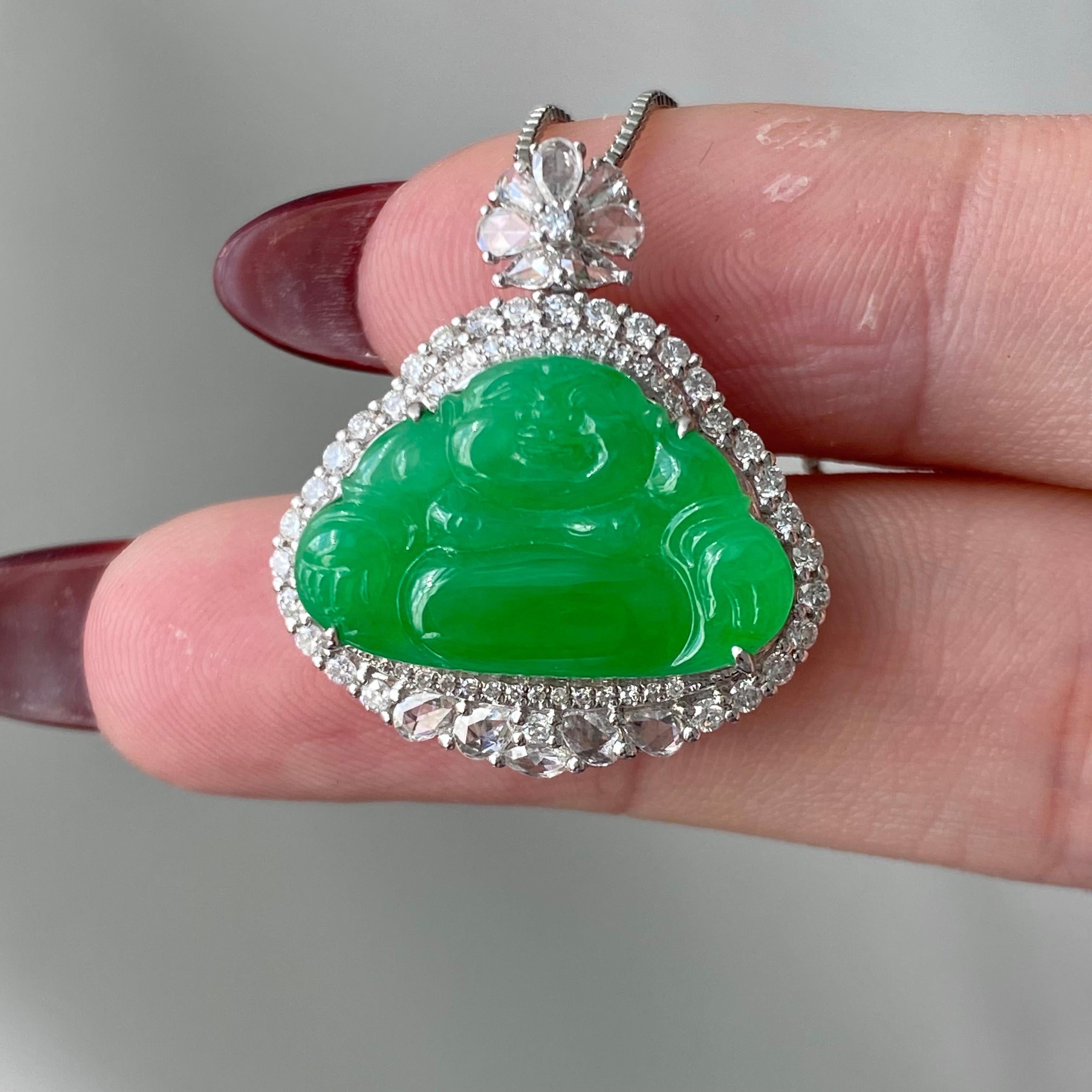 18k金钻镶冰种满绿佛公吊坠（yc204857）