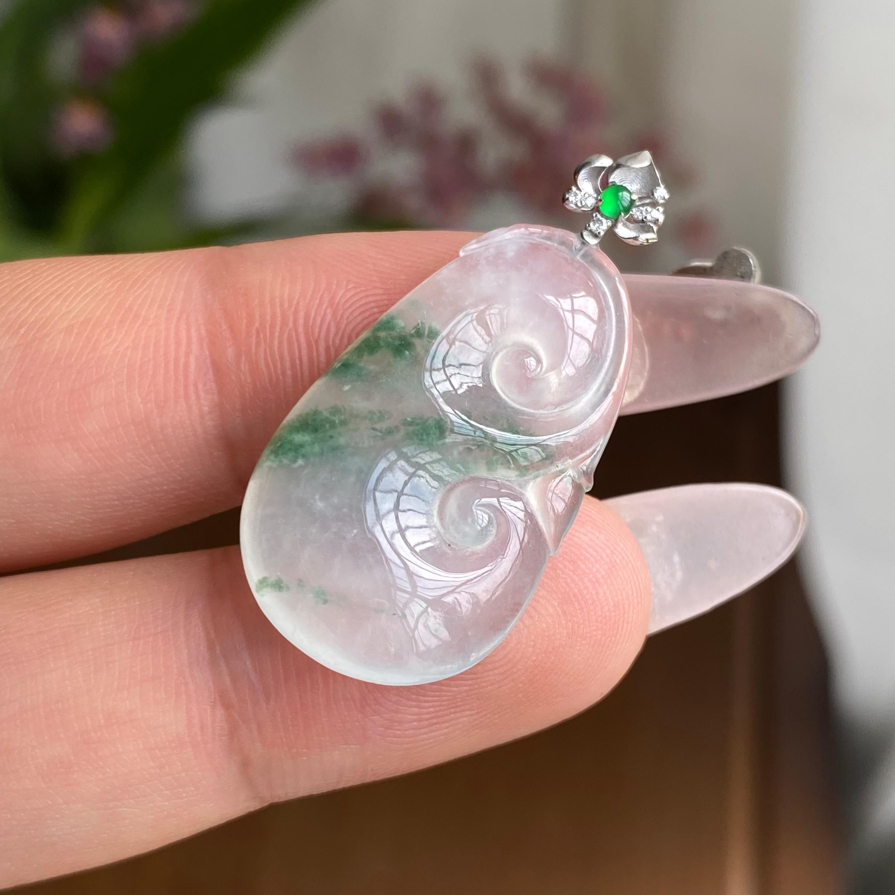 18K金钻镶冰种如意吊坠（yc303119）