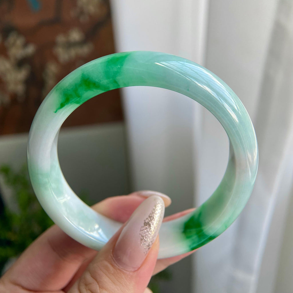 细糯种白底青平安镯（56圈）（yc211674）