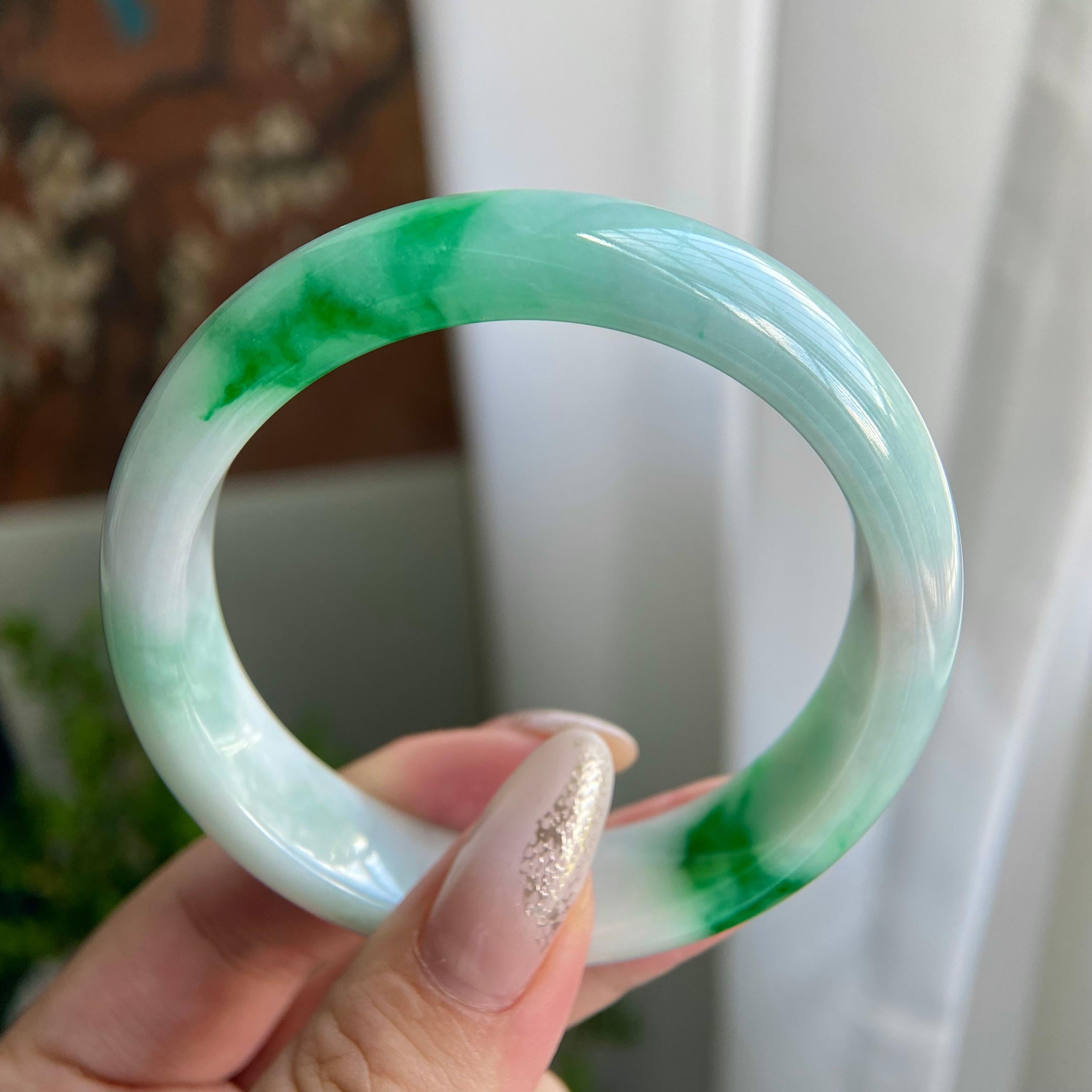 细糯种白底青平安镯（56圈）（yc211674）