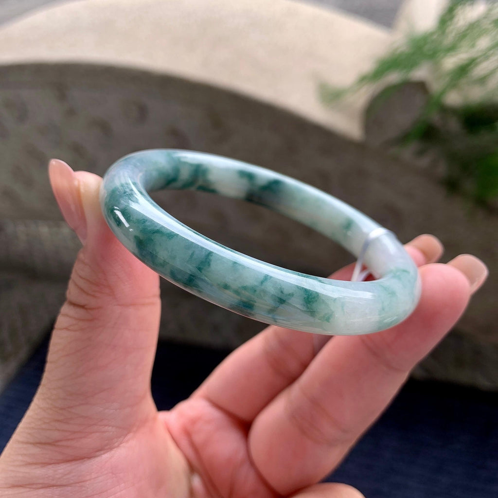 细糯种飘蓝花圆条手镯 54.3圈口 （yc537889）