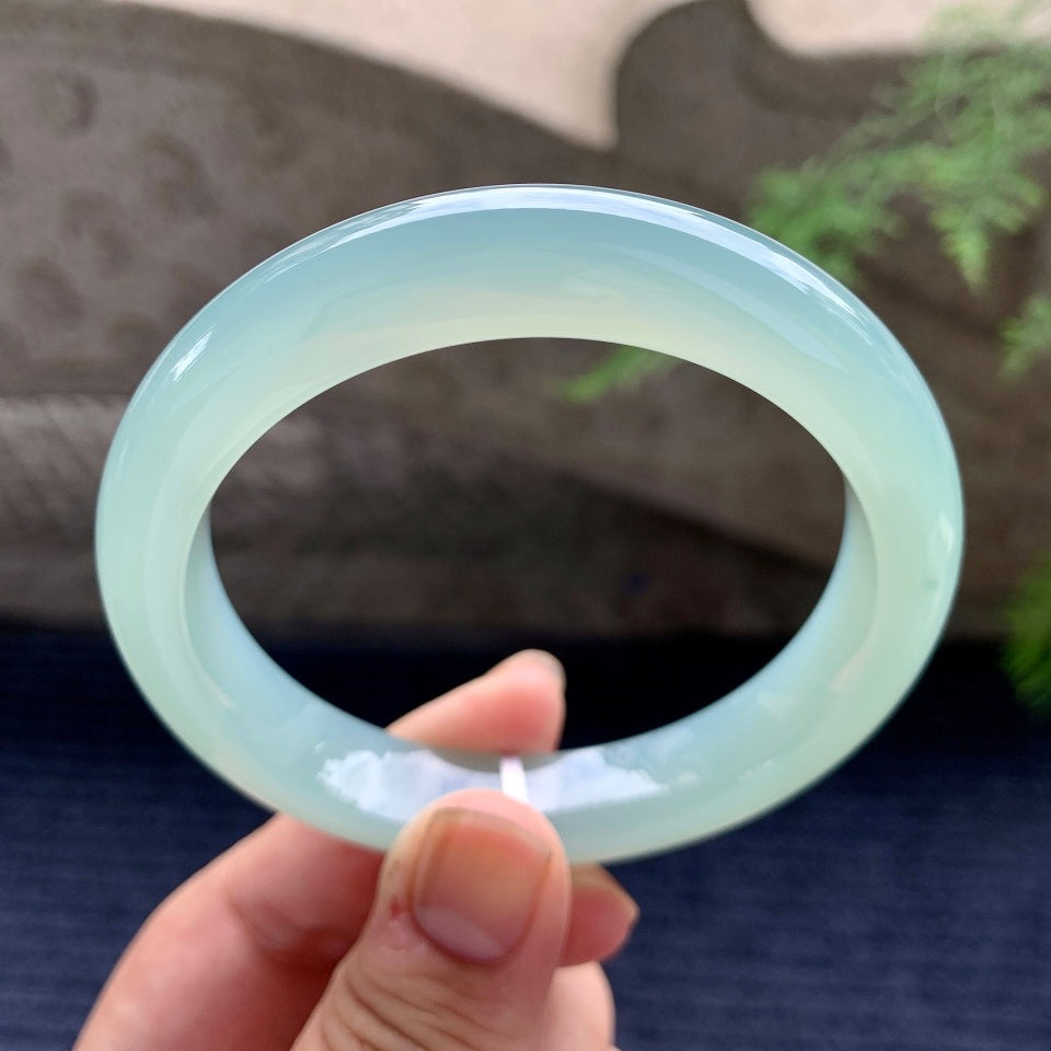 糯冰种蓝晴水平安镯（57.8mm）（yc169984）