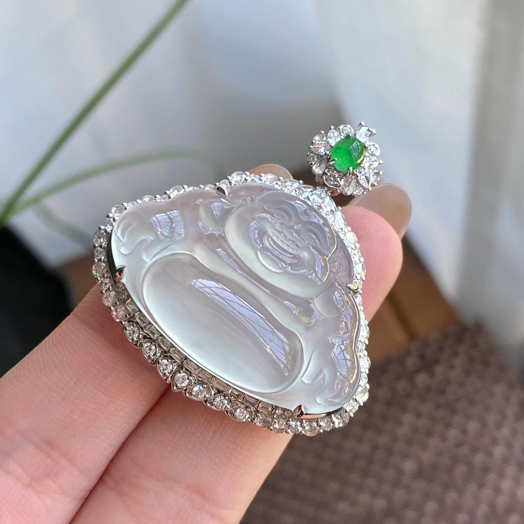 18k金钻镶冰种晴底佛公吊坠（yc266152）