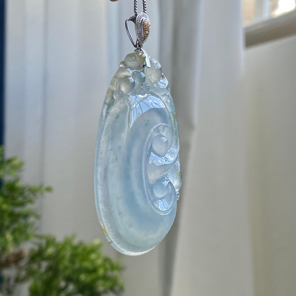 18k金钻镶冰种飘花飘黄翡如意吊坠（yc214318）