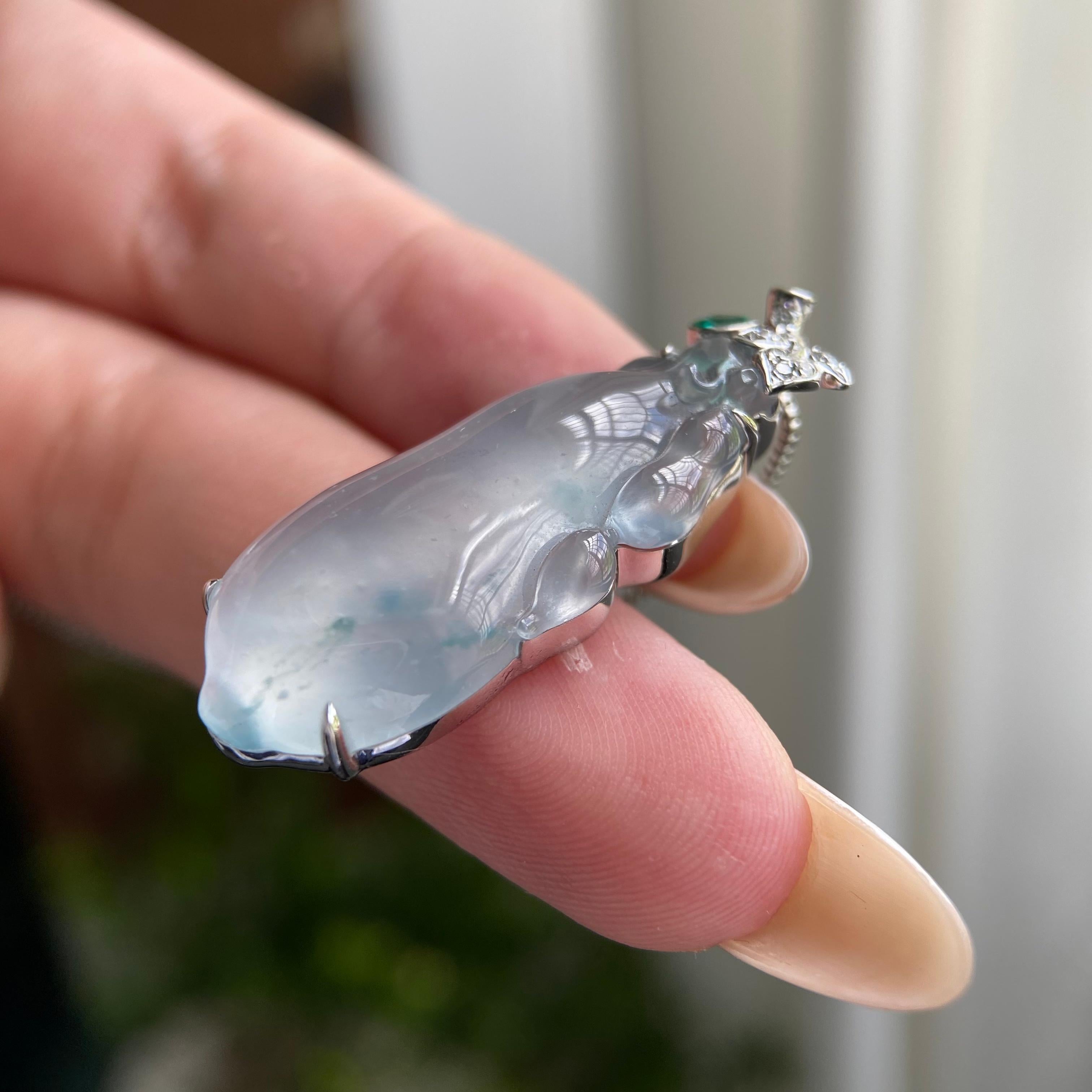 18k金钻镶高冰种飘花福瓜吊坠（yc209898）