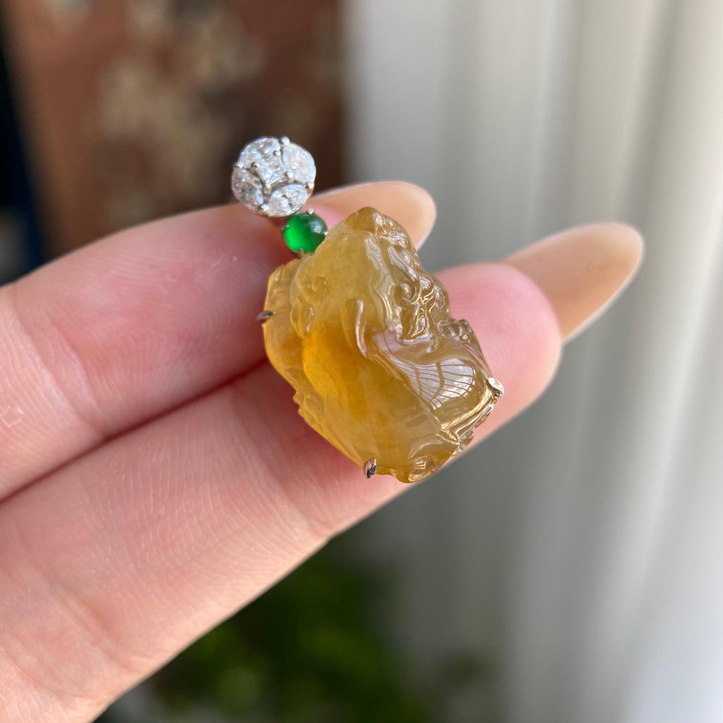 18k金钻镶冰种黄翡貔貅吊坠（yc209945）